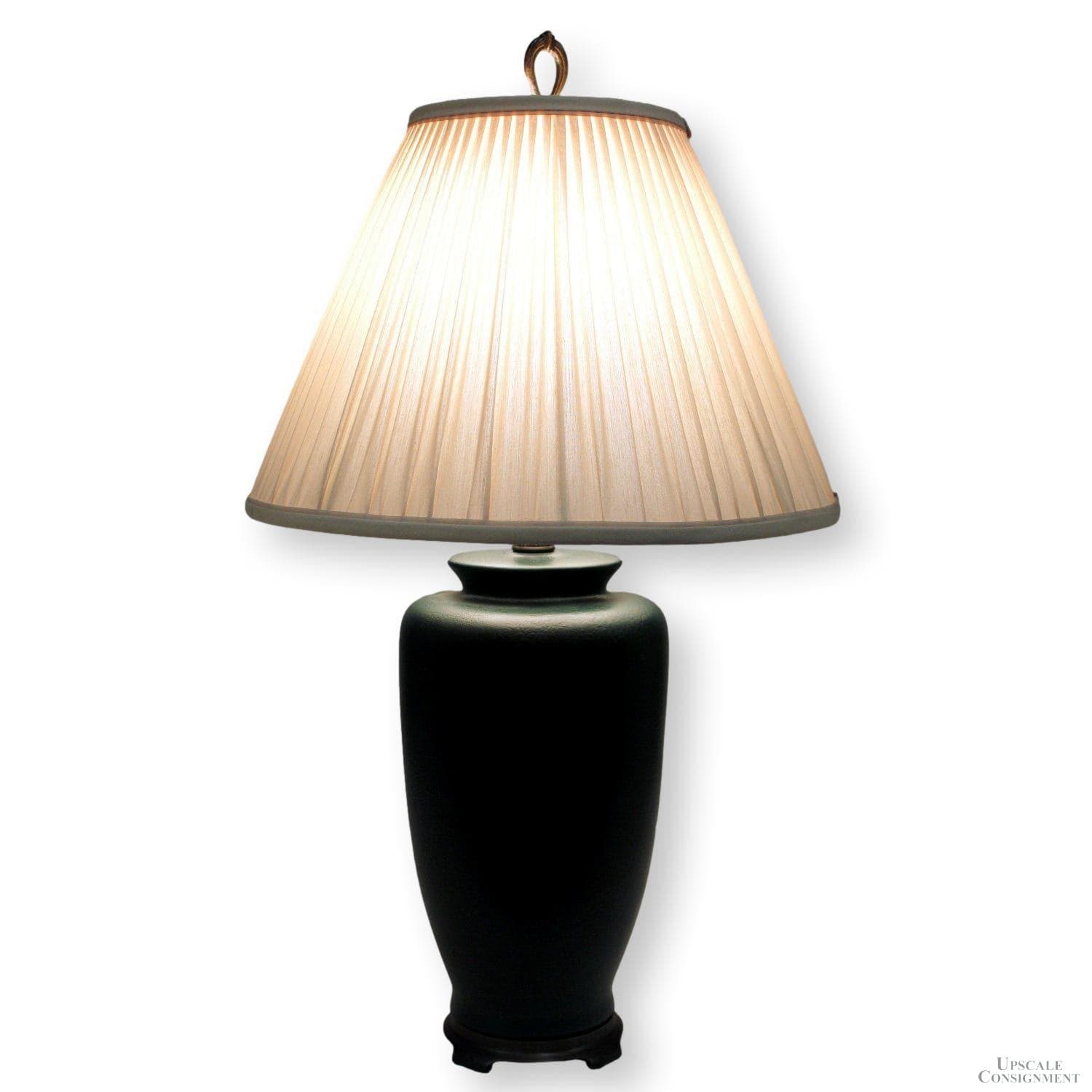 Green Ceramic Table Lamp w/Pleated Shade - Thumbnail 2