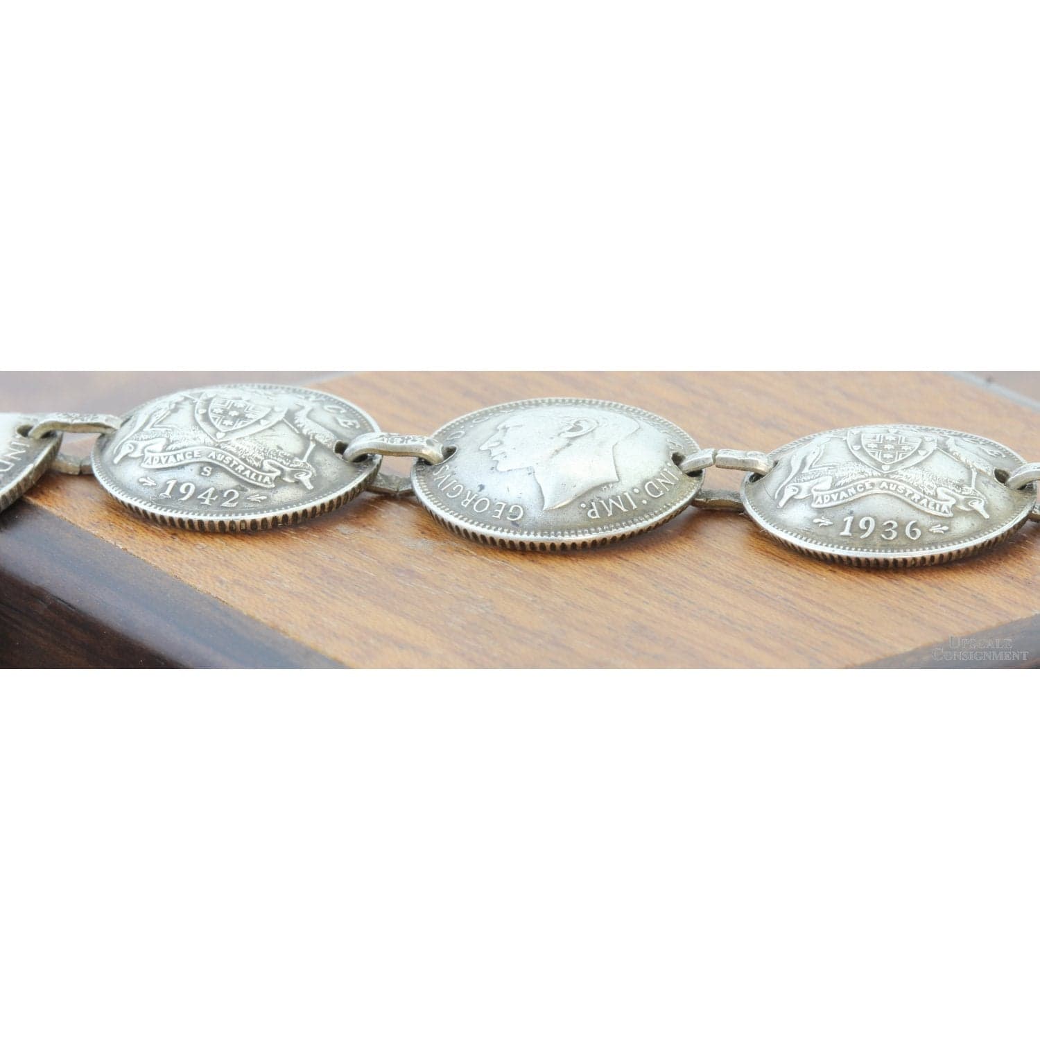 WWII Australian Sterling Silver Coin Trench Art Bracelet 1940–43 - 6.75" - Thumbnail 5