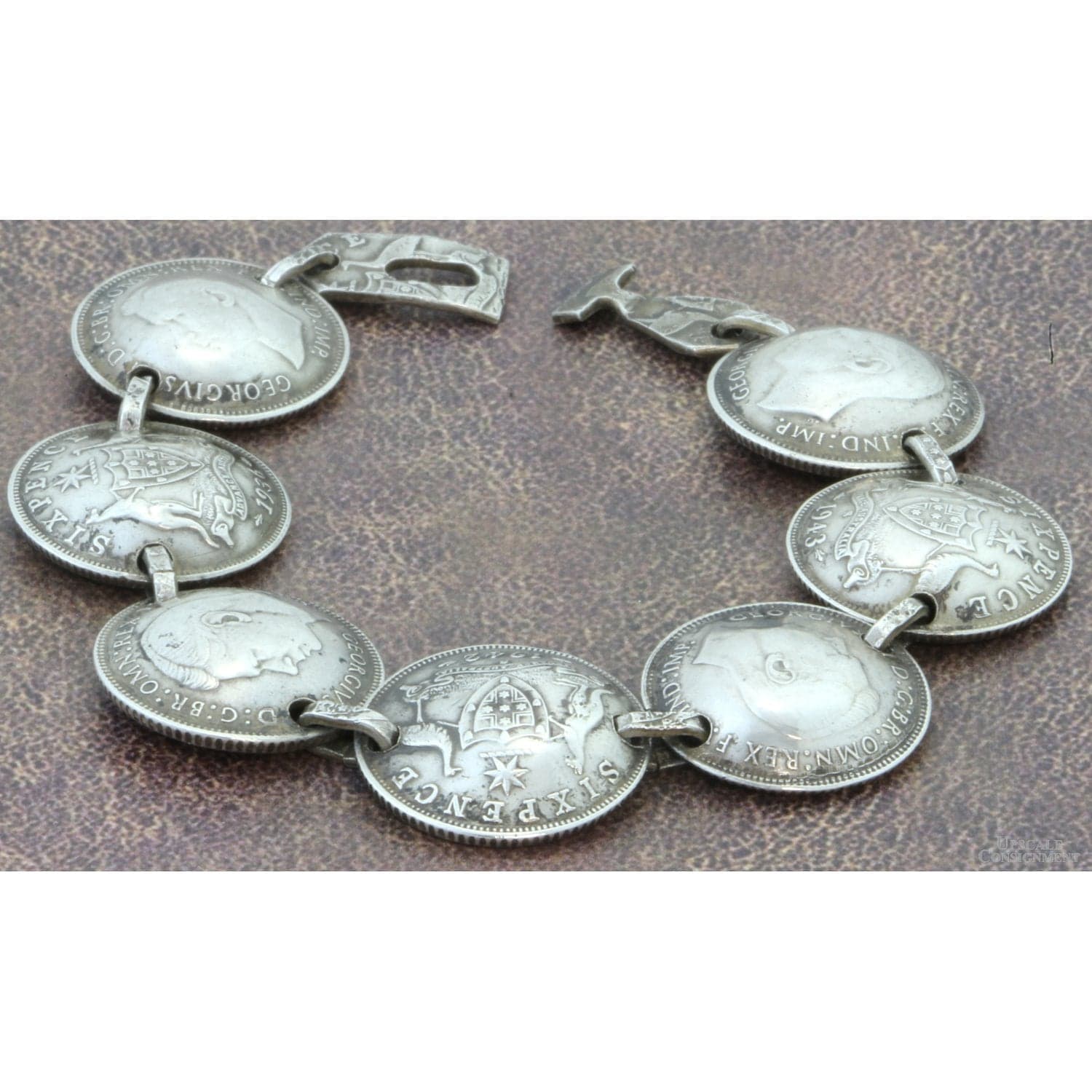WWII Australian Sterling Silver Coin Trench Art Bracelet 1940–43 - 6.75"