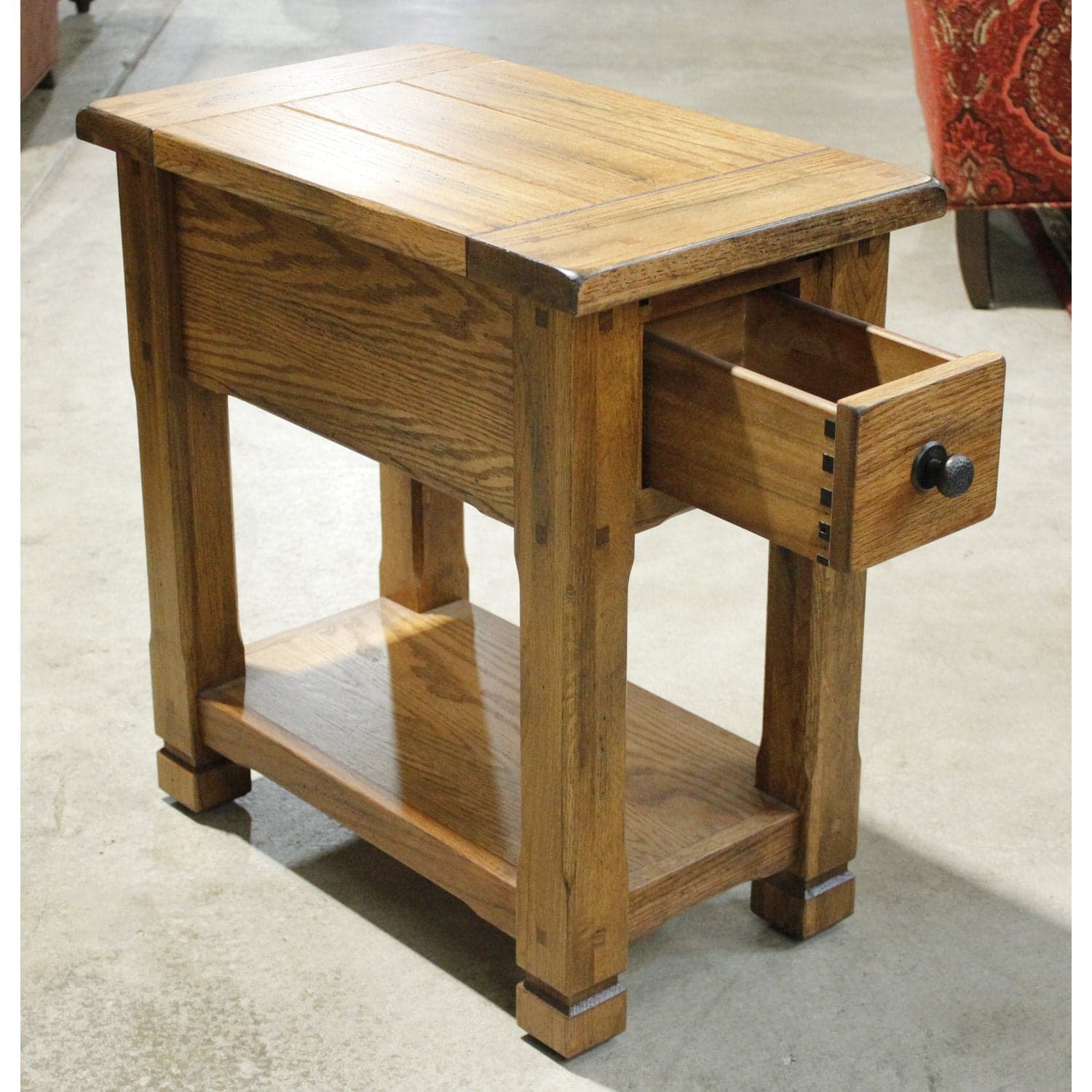 Oak End Table w/Sliding Top & Drawer - Thumbnail 2