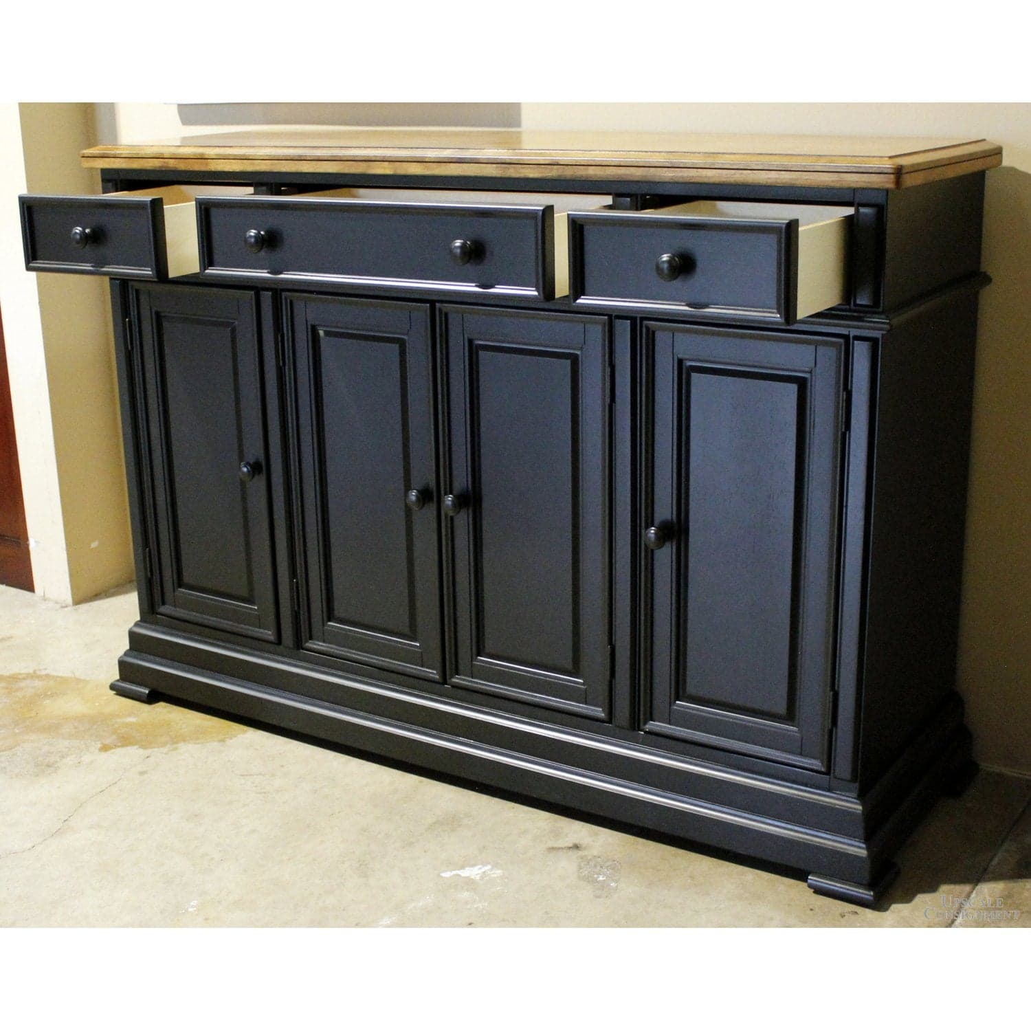 Black Sideboard w/Wood Top - Two-Tone - Thumbnail 3