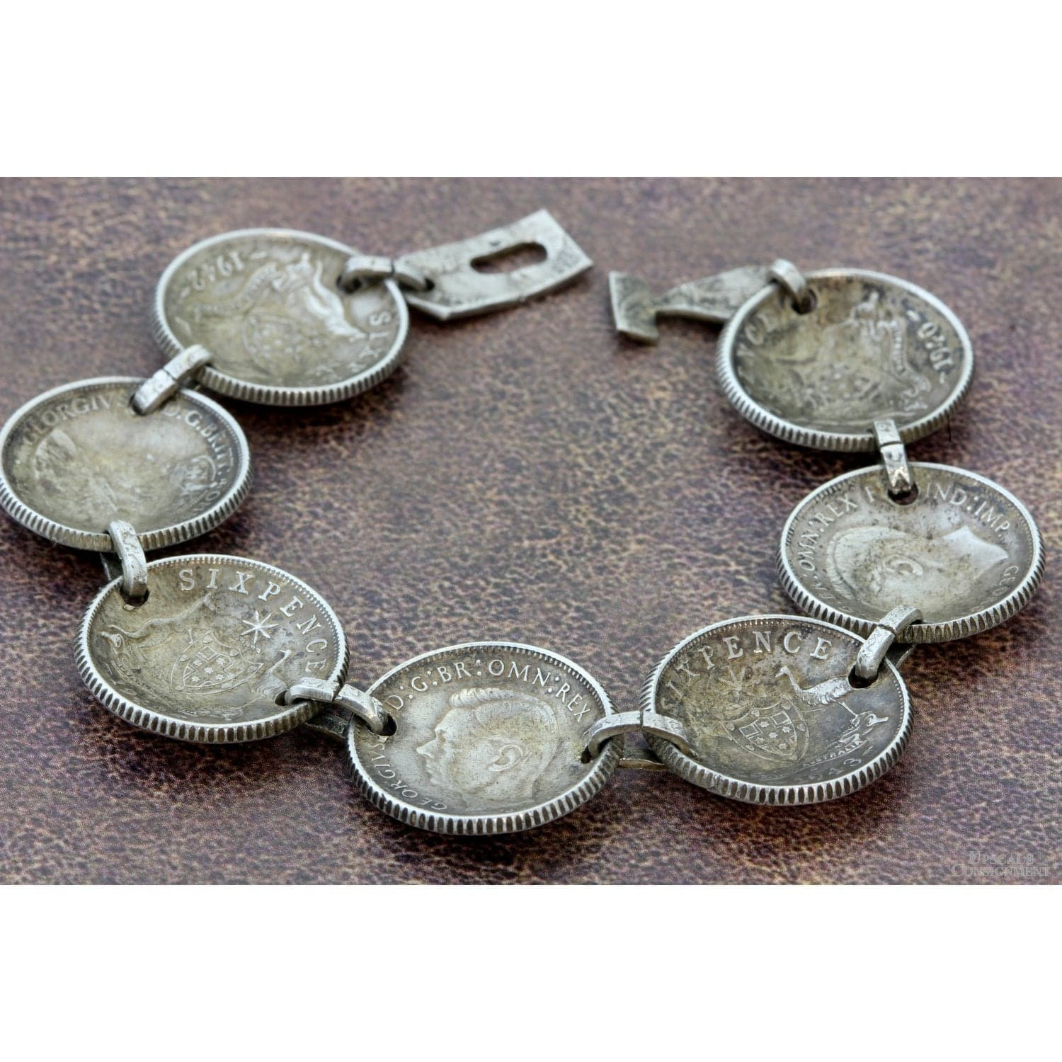 WWII Australian Sterling Silver Coin Trench Art Bracelet 1940–43 - 6.75" - Thumbnail 4