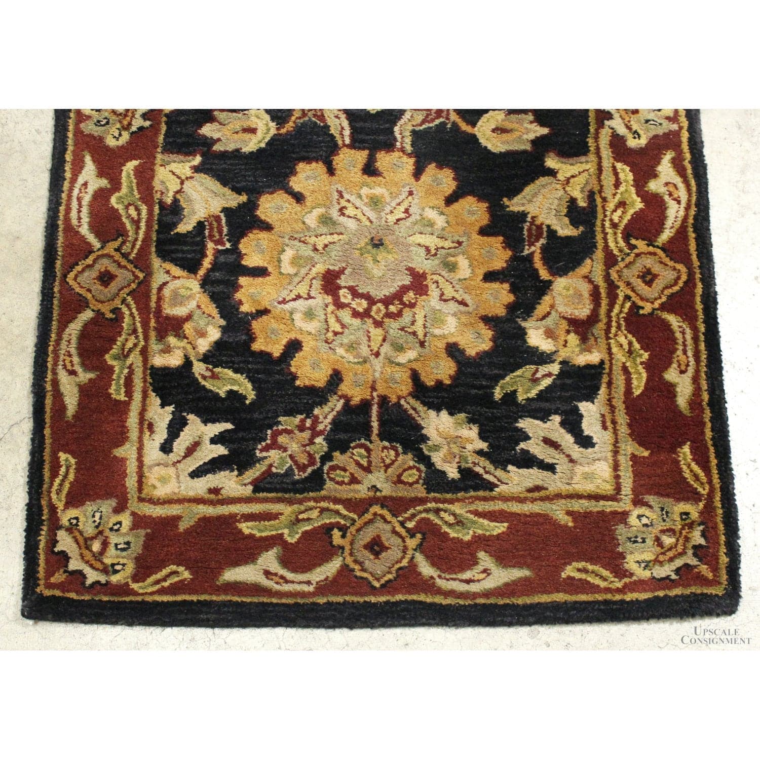 2' 6'' X 8' 1'' Burgundy/Black Wool Runner Rug - Thumbnail 2
