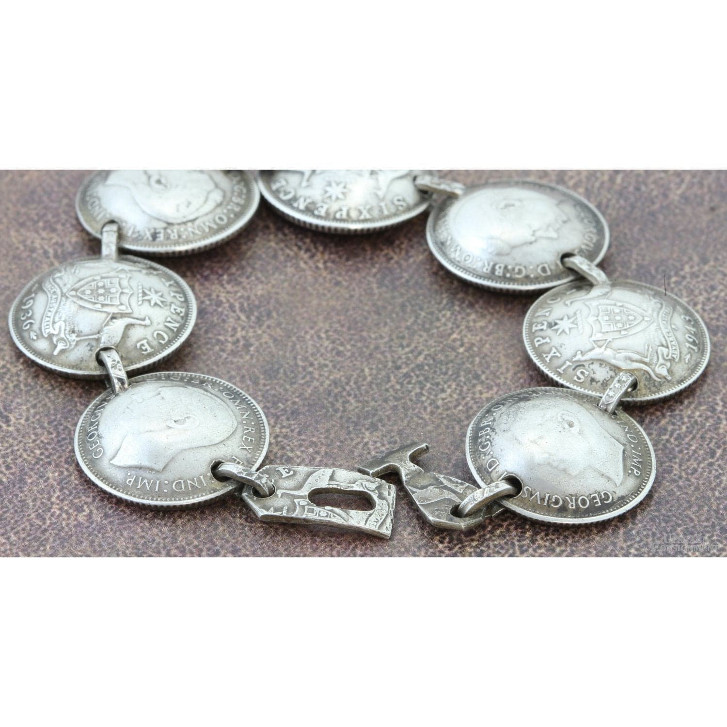 WWII Australian Sterling Silver Coin Trench Art Bracelet 1940–43 - 6.75" - Thumbnail 3