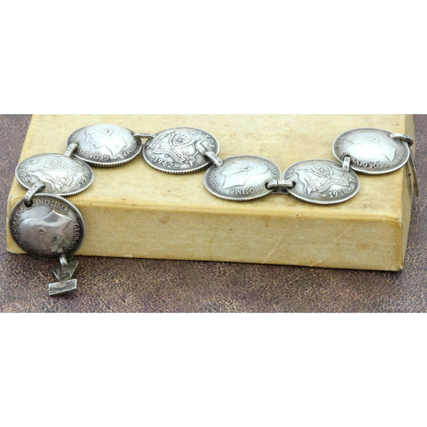 WWII Australian Sterling Silver Coin Trench Art Bracelet 1940–43 - 6.75" - Thumbnail 2