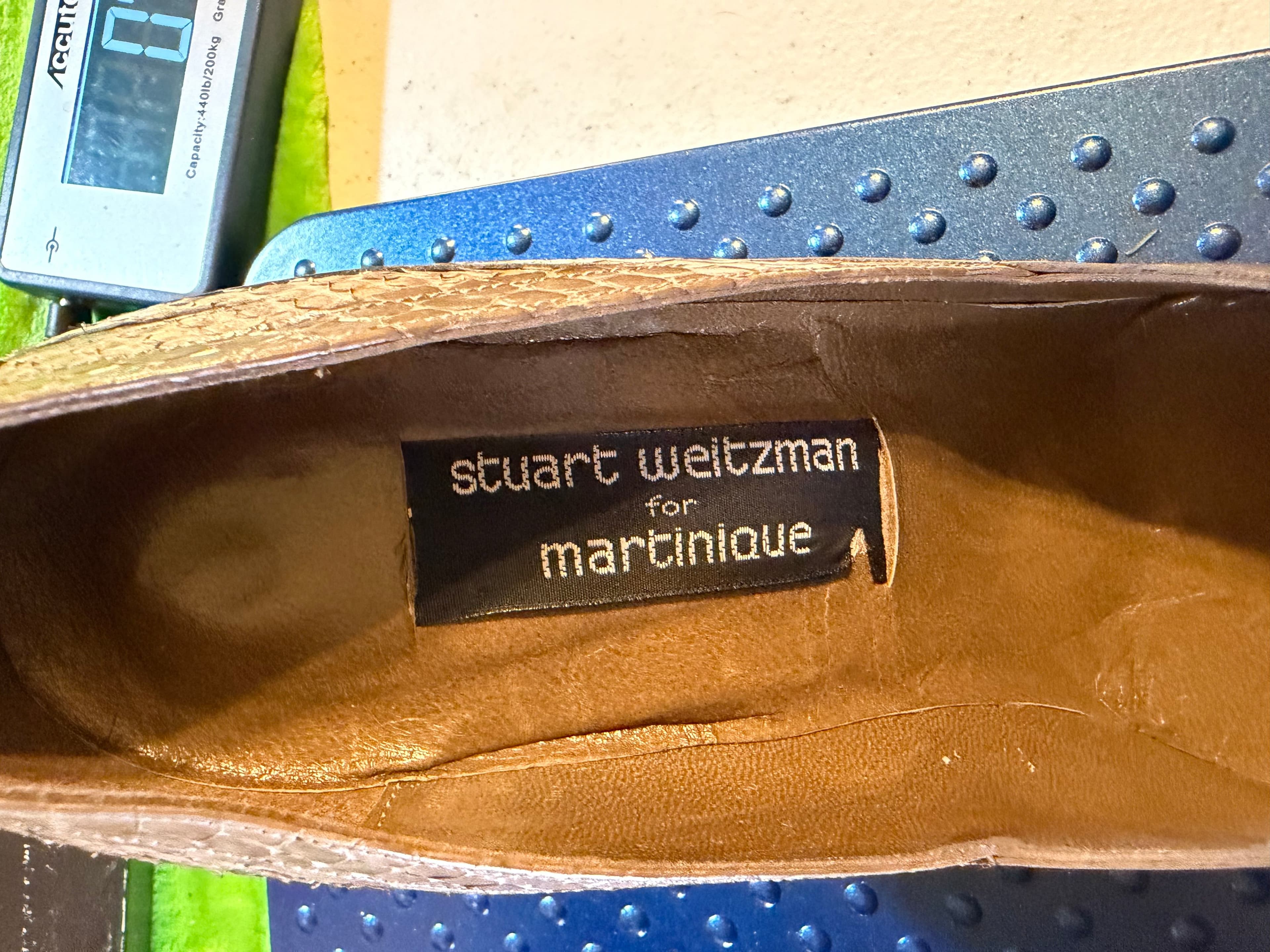 Stuart Weitzman for Martinique Taupe Leather Snakeskin Kitten Heel Pumps w/ Box - Thumbnail 5