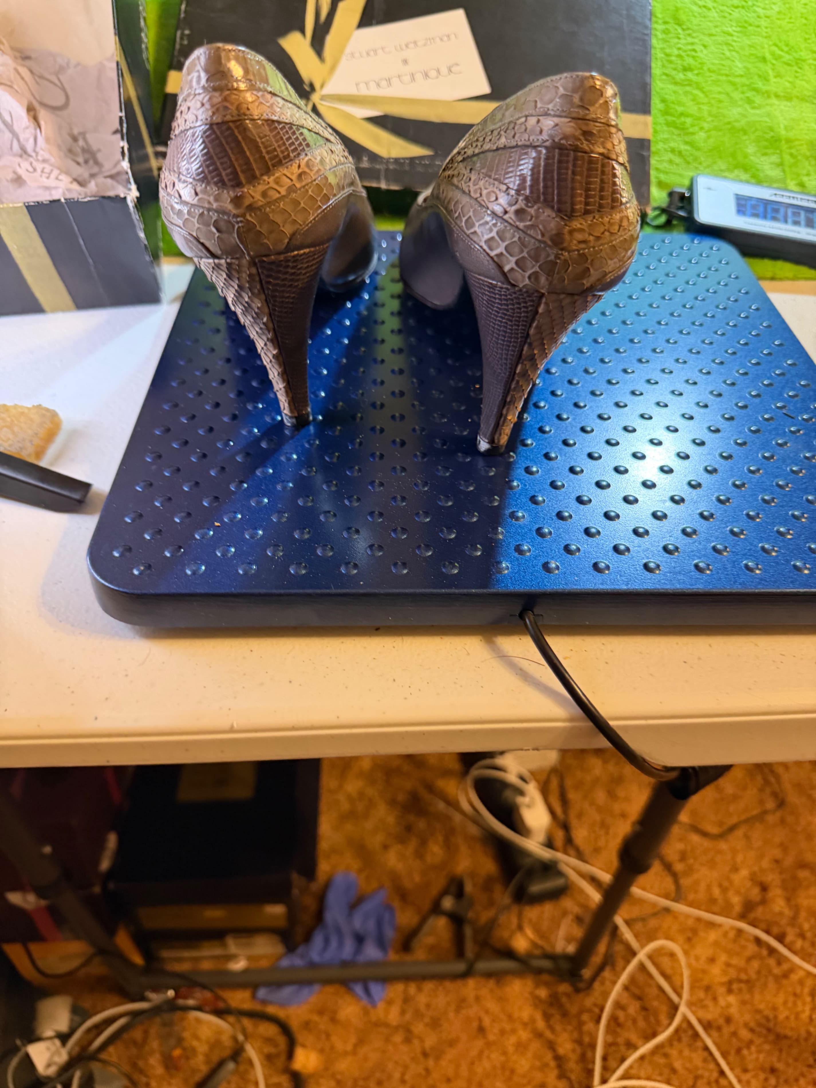 Stuart Weitzman for Martinique Taupe Leather Snakeskin Kitten Heel Pumps w/ Box - Thumbnail 7