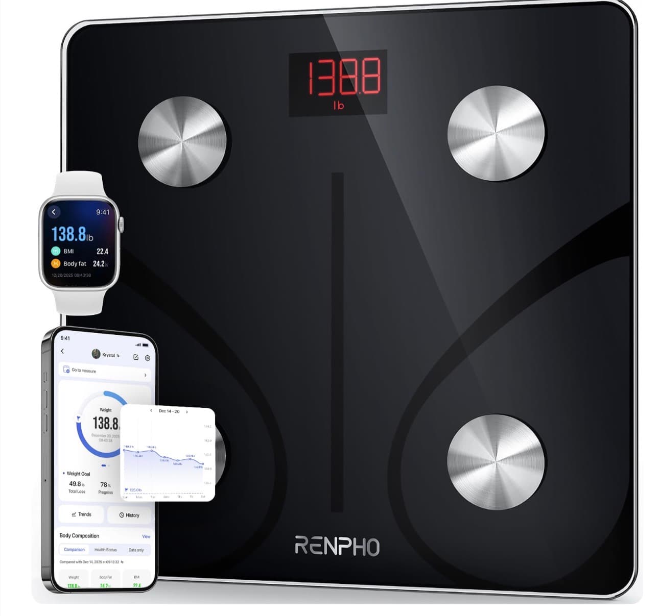 Smart Scale for Body Weight, FSA&HSA Eligible, Digital Bathroom Scale BMI Weighing Bluetooth Body Fat Scale, Body Composition Monitor Health Analyzer with Smartphone App, 400 lbs - Elis 1