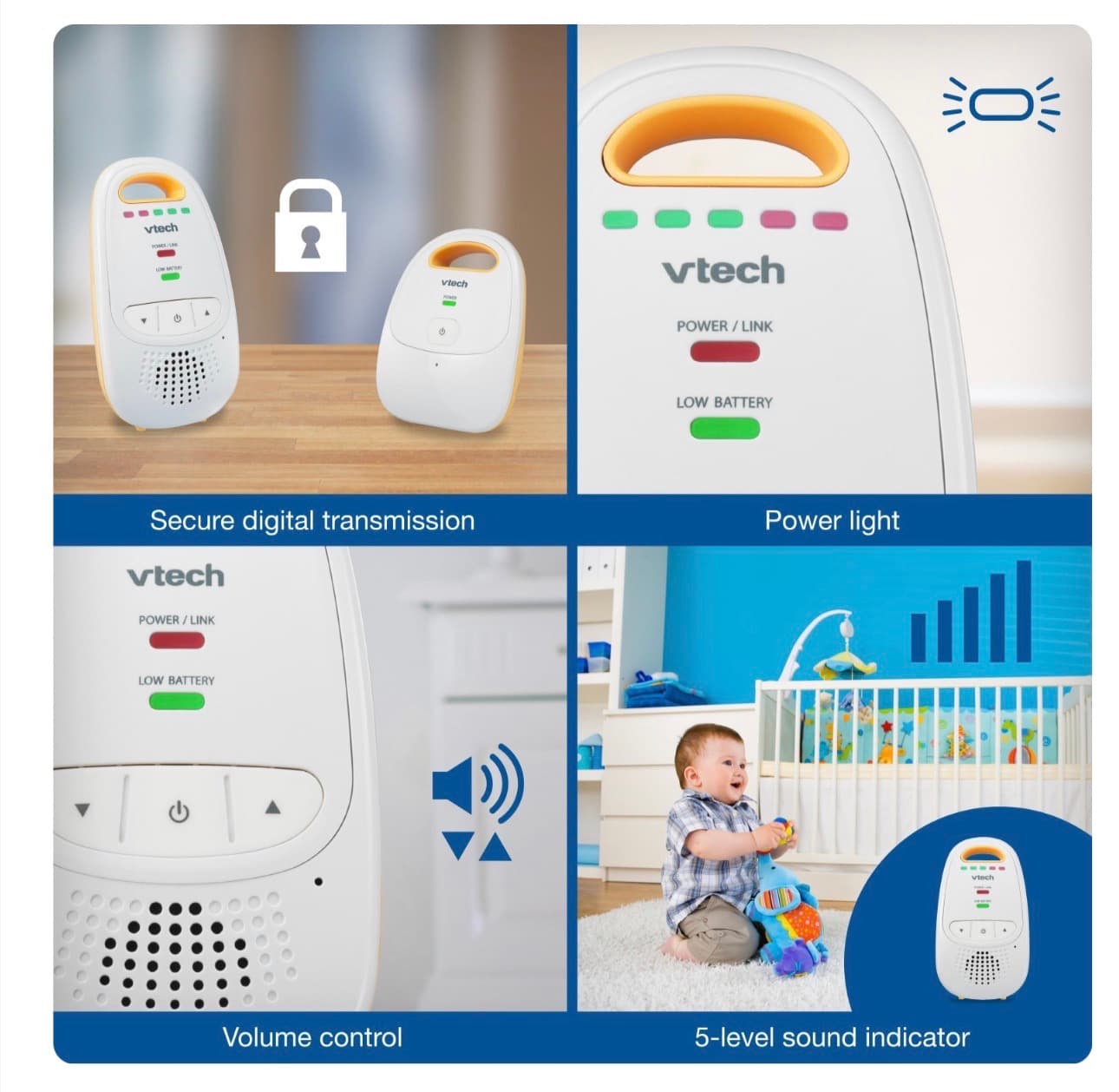 VTech Upgraded Audio Baby Monitor with Rechargeable Battery, Long Range, and Crystal-Clear Sound - Thumbnail 5