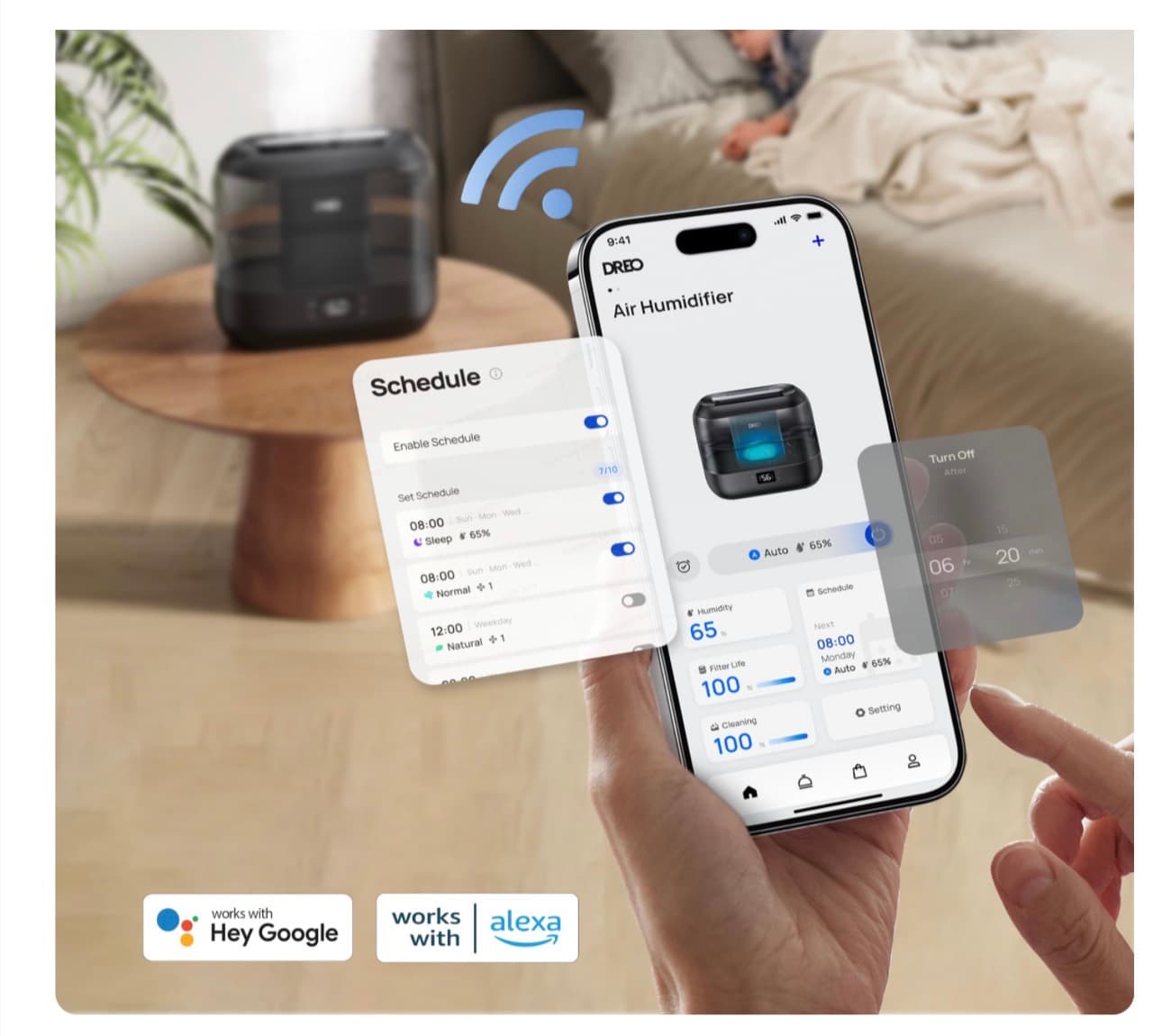 Smart Humidifiers for Bedroom-Filter Included, Top Fill 4L Humidifier Large Room with 28 dB, 36H Runtime, Touch/APP/Voice Control, Nightlight, Cool Mist Humidifiers for Baby, Plants, Ebony - Thumbnail 2