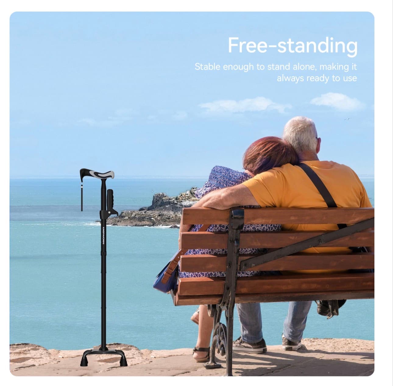 KingPavoniniWalking Cane for Women/Men with Second Handle, Foldable & Adjustable Quad Cane with 4-Pronged Base for Standing, Lightweight Walking Aid for Seniors & Adults - Thumbnail 7