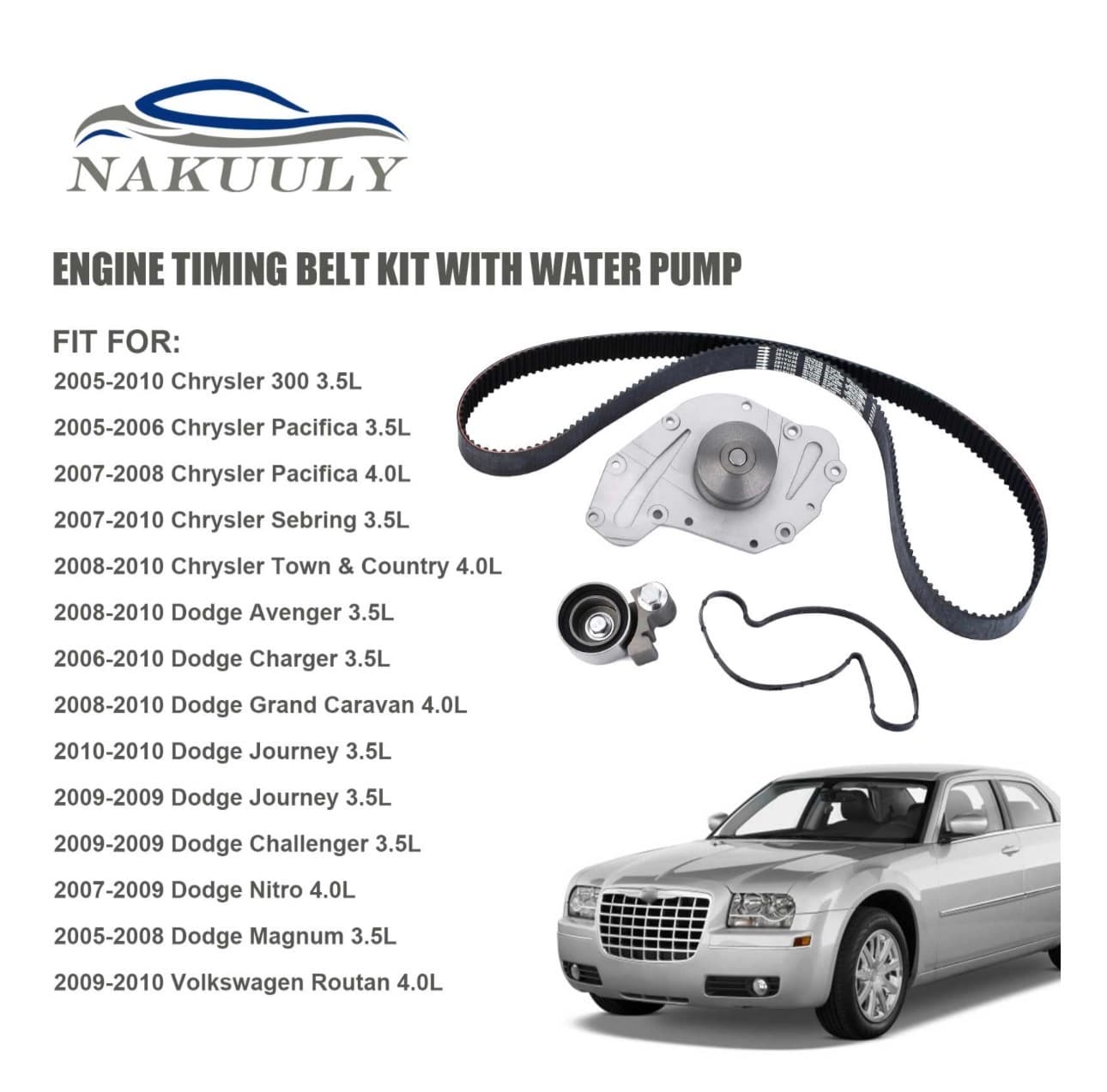 Timing Belt Kit with Water Pump Compatible with 2005-2010 Chrysler 300 Pacifica Sebring Dodge Avenger Challenger Charger Journey Routan 3.5L 4.0L V6 SOHC 24 VALVE Engine - Thumbnail 5