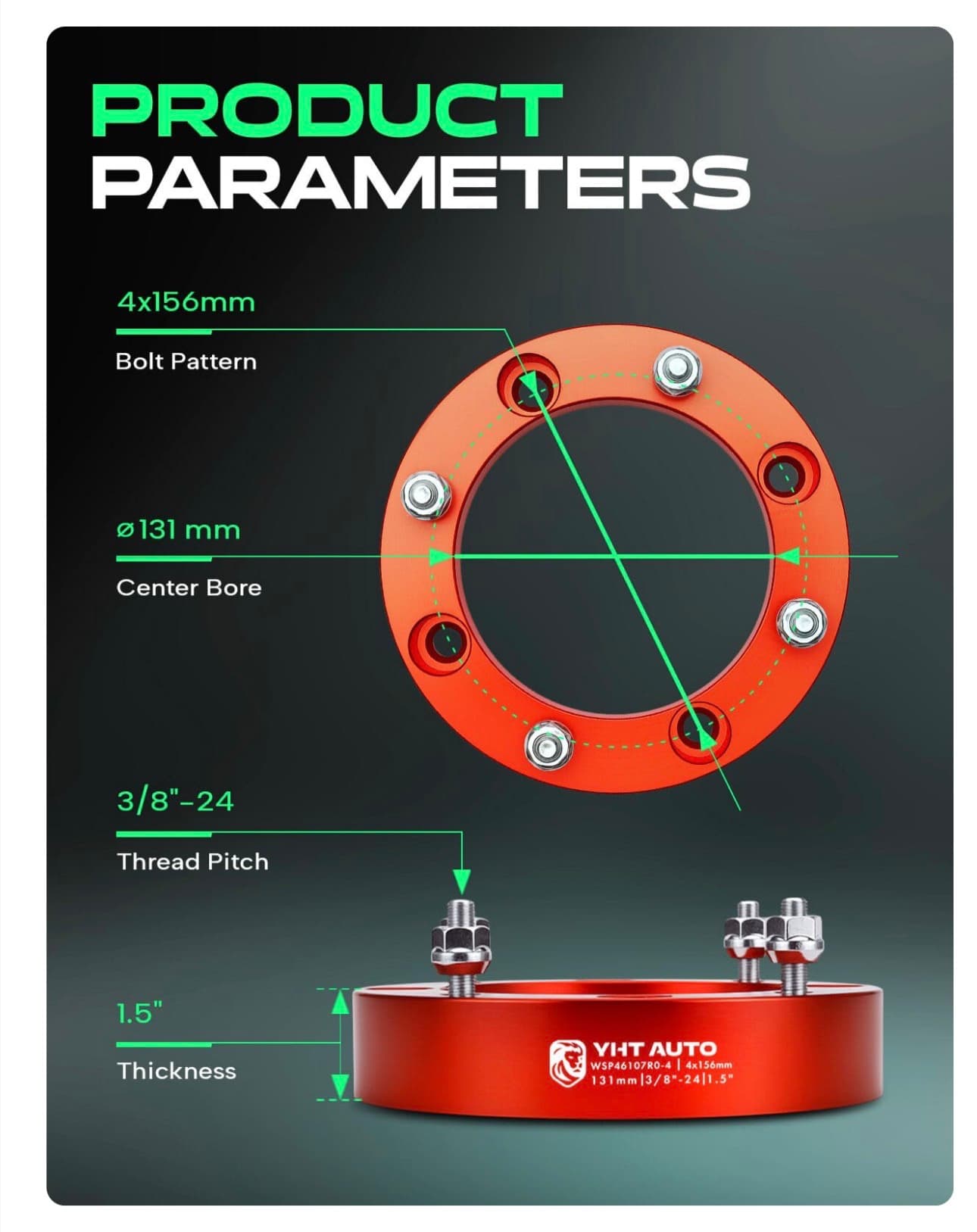 4x156mm Wheel Spacers 1.5 Inch Fits Polaris RZR, Magnum, Predator, Ranger, Sportsman, Xplorer, Yamaha Banshee, Blaster, Moto Raptor Models, Tire Spacers w/3/8 x24 131mm Center Bore 4 Lug Red - Thumbnail 4