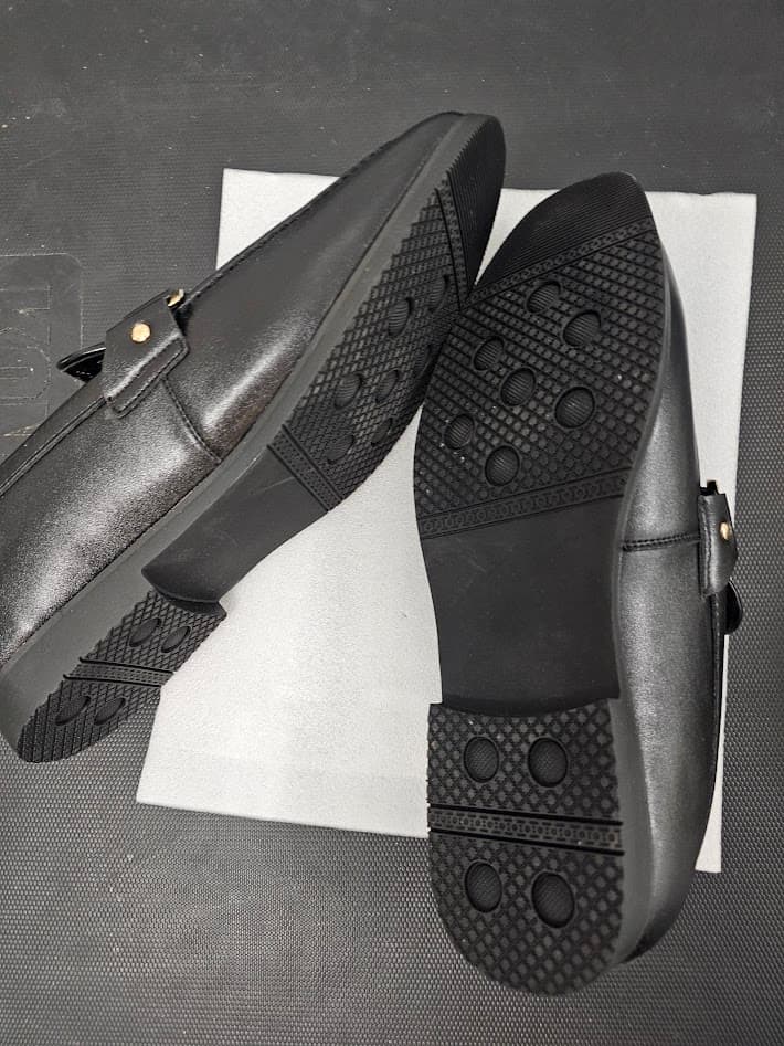 Black Leather Loafers with Gold Buckle Detail - Thumbnail 4