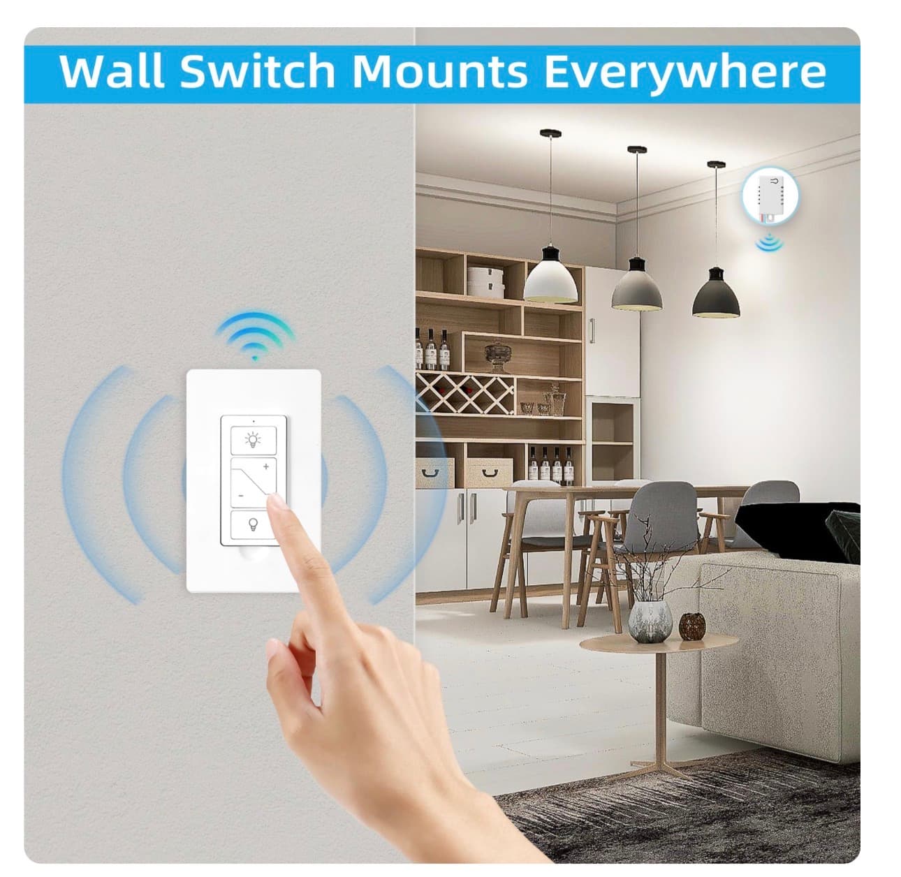 Wireless Dimmer Switch, 2 Remote Light and 1 Receiver kit, Work with Alexa Voice Control, Smart Wall Switch Lighting Fixture for Dimmable LED/CFL INC/HAL Bulb of Ceiling Pendant Lamps, ETL Listed - Thumbnail 3