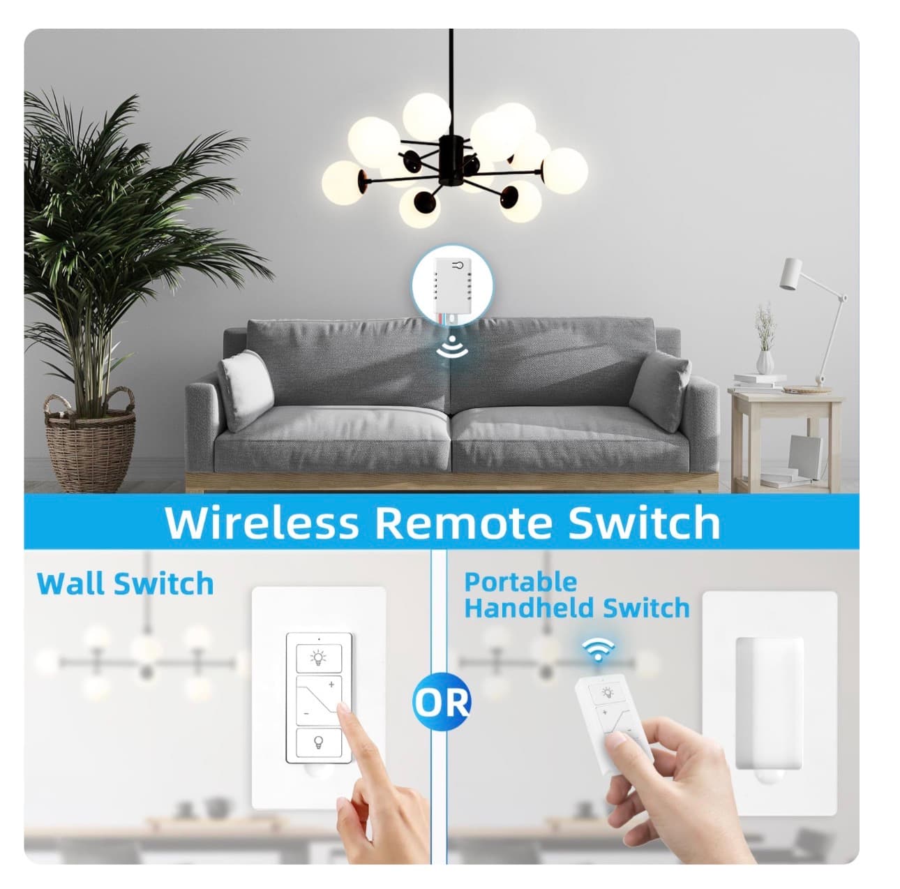 Wireless Dimmer Switch, 2 Remote Light and 1 Receiver kit, Work with Alexa Voice Control, Smart Wall Switch Lighting Fixture for Dimmable LED/CFL INC/HAL Bulb of Ceiling Pendant Lamps, ETL Listed - Thumbnail 4