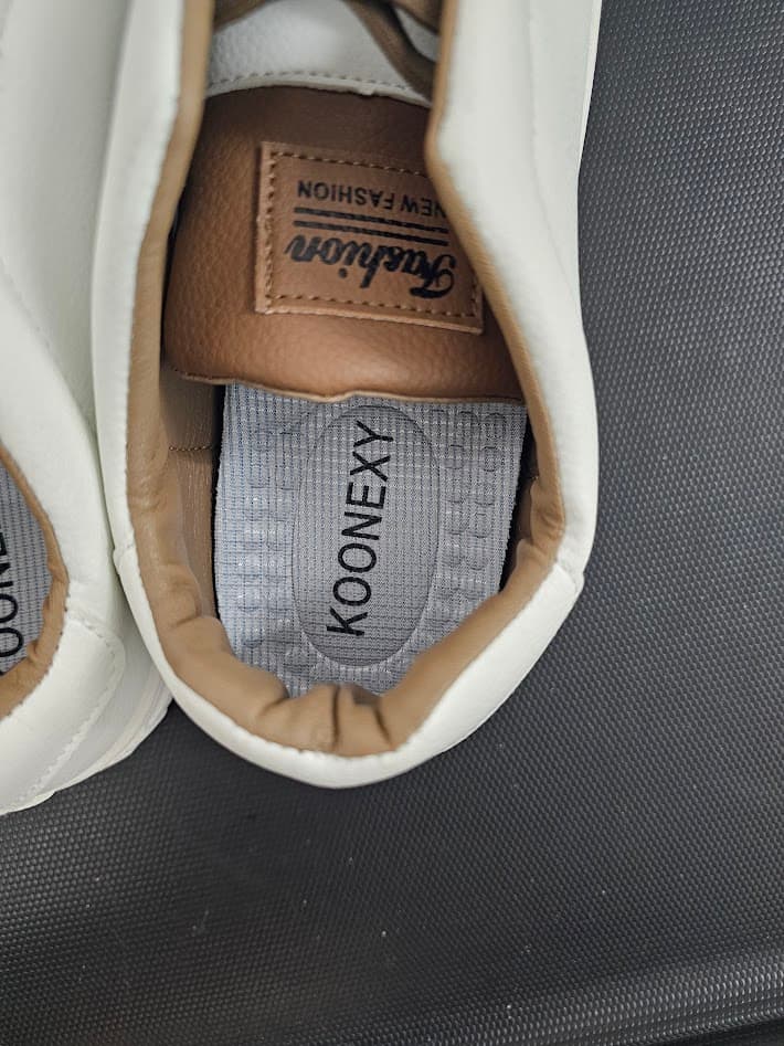 KOONEXY Men's Slip-On Sneakers Off White/Khaki – Elastic Laces - Thumbnail 4