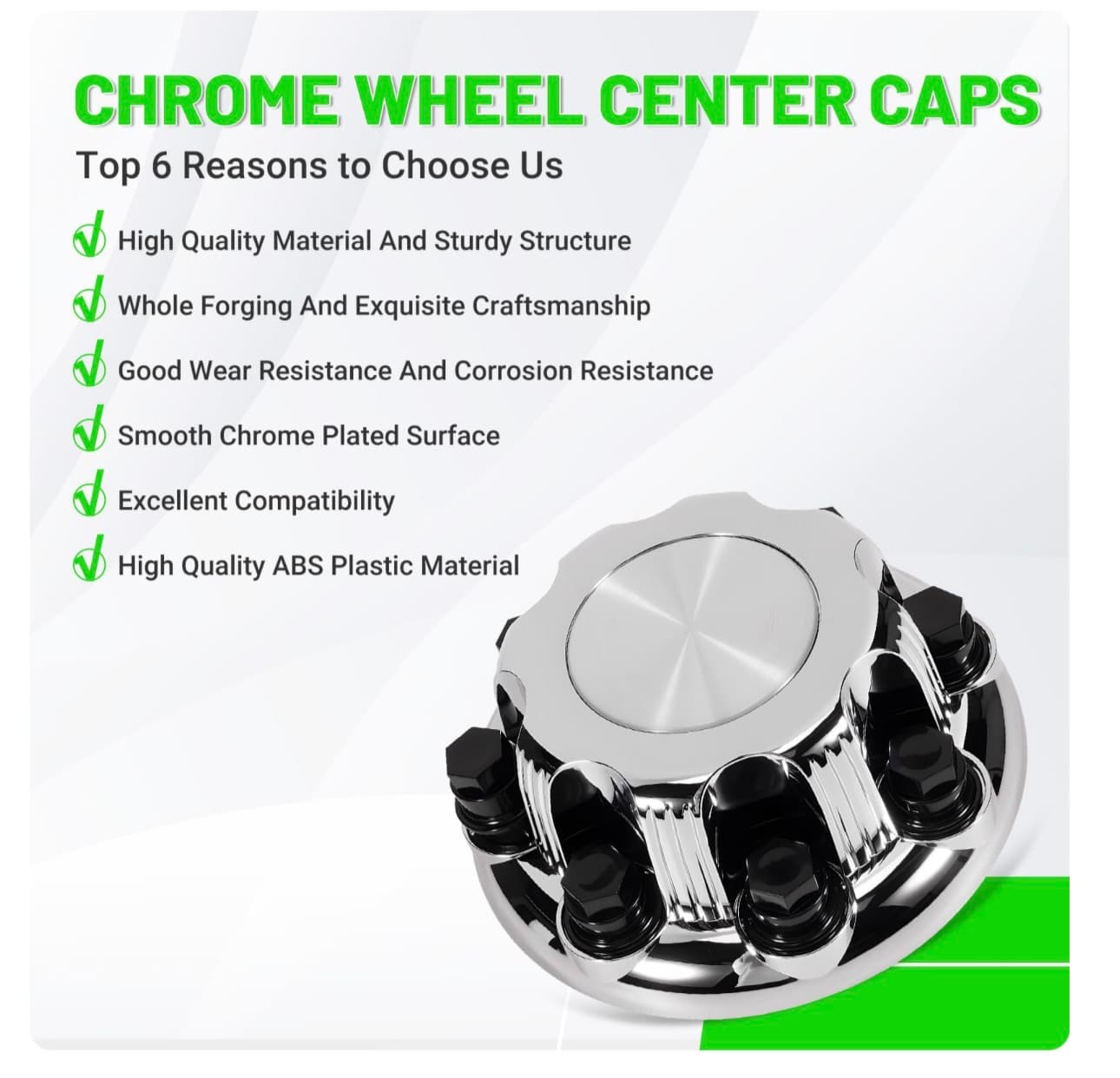 Discounted LEAPTREND 8 Lugs Chrome Wheel Center Caps (New Glossy Silver Design) 4pcs Fit for 1998-2013 Chevy/Chevrolet Silverado Avalanche Suburban&GMC Sierra Yukon 1500 2500 3500 Rim Hub Cover, Replace 15039489 - Thumbnail 6