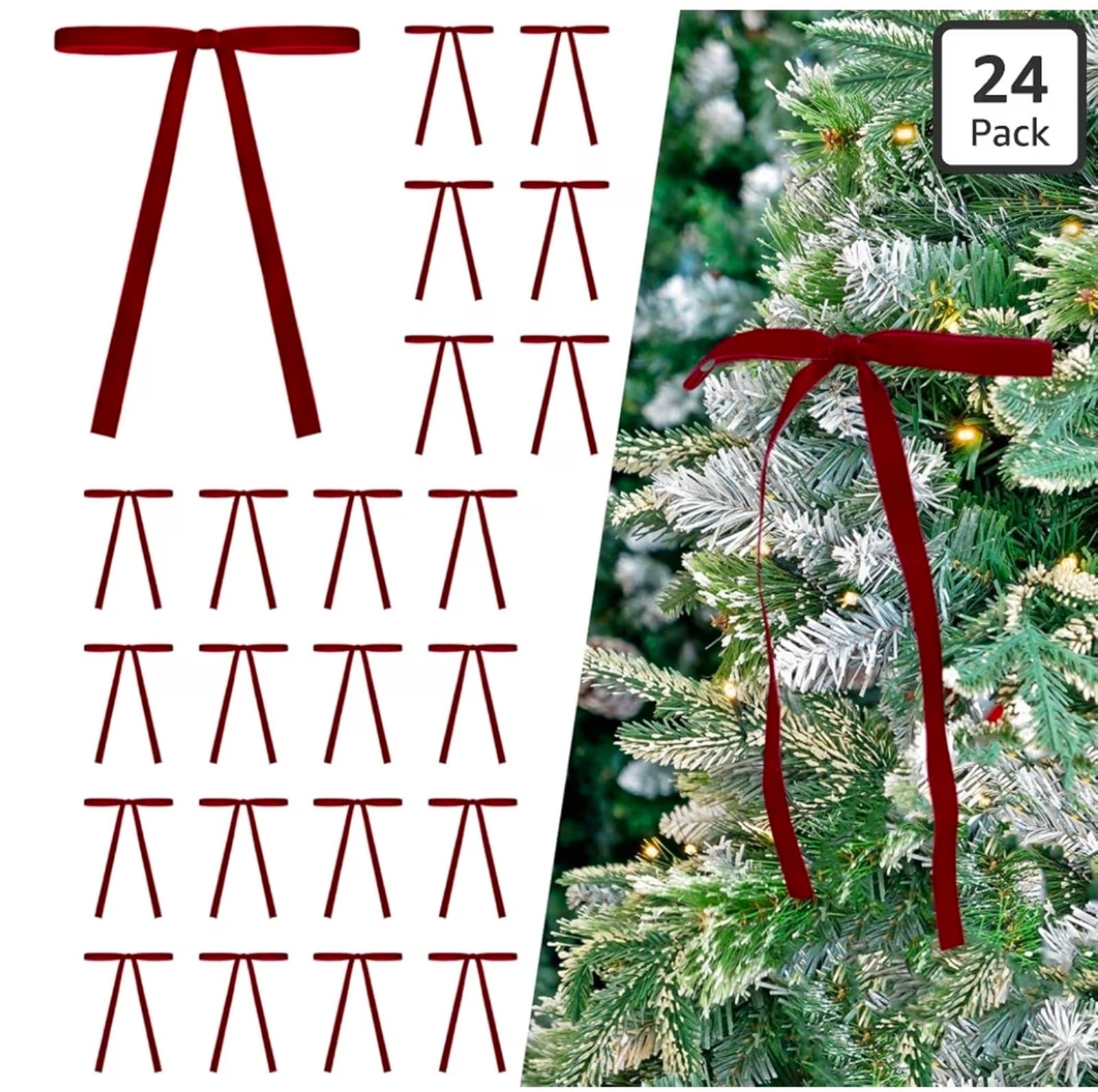 Burgundy/Wine Dark Red Velvet Bows Ornaments for Christmas Tree, Vintage Velvet
