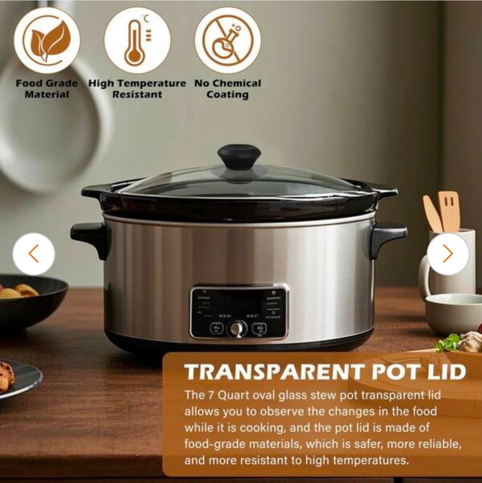 13in Oval Glass Lid Durable Heat Resistant with Easy Hold Feature Slow Cooker