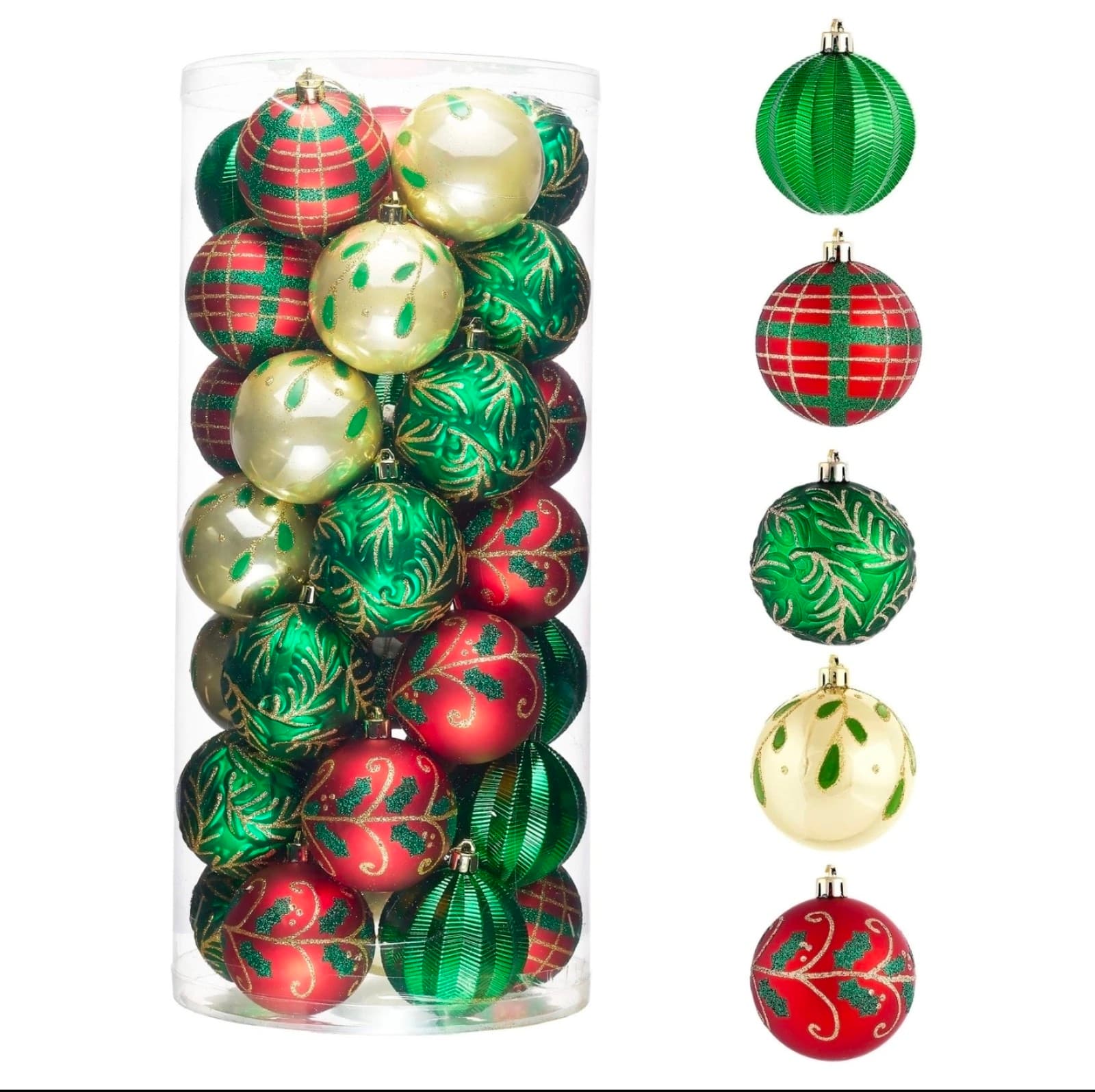 Valery Madelyn Christmas Ornaments Set, 35ct Red Green and Gold Shatterproof