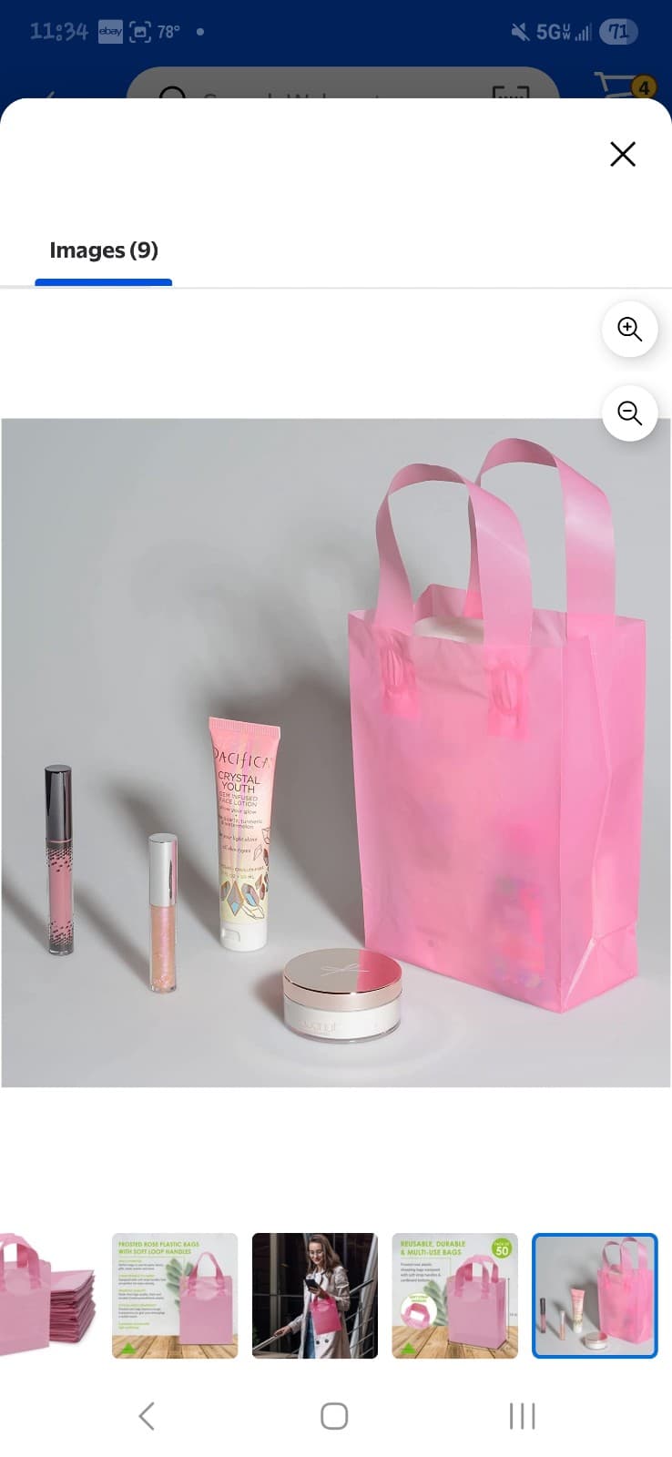 Pink Gift Bag, Plastic Gift Bags, Small Shopping Bags Bulk 8x4x10 75 Pack - Thumbnail 5
