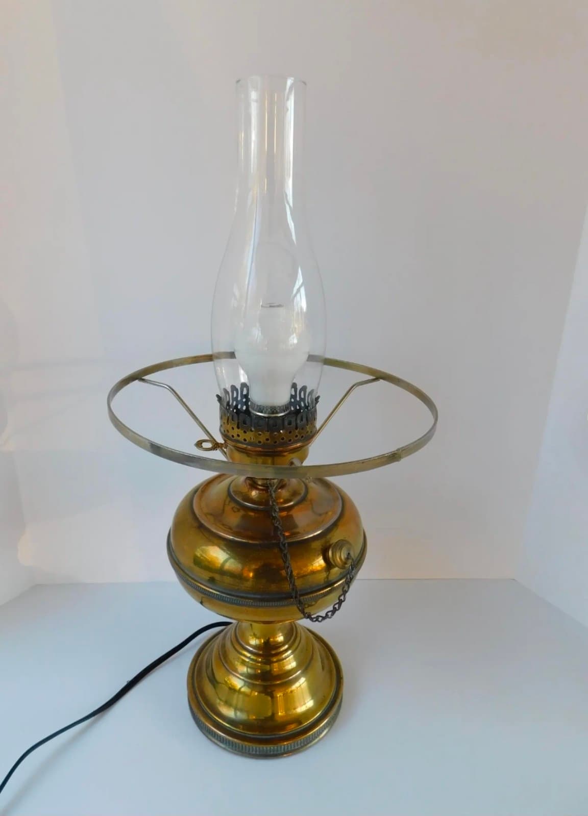 Vintage Hurricane Lamp with White Shade, Oil Lamp Style - Thumbnail 4
