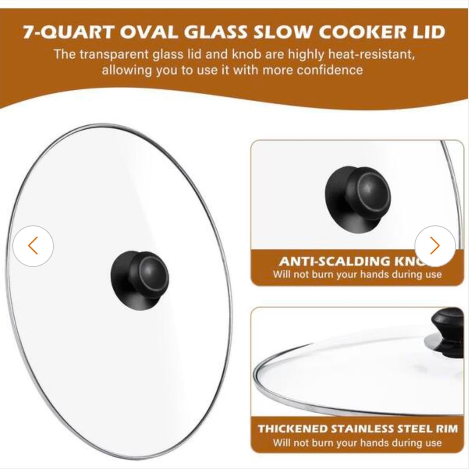 13in Oval Glass Lid Durable Heat Resistant with Easy Hold Feature Slow Cooker - Thumbnail 2