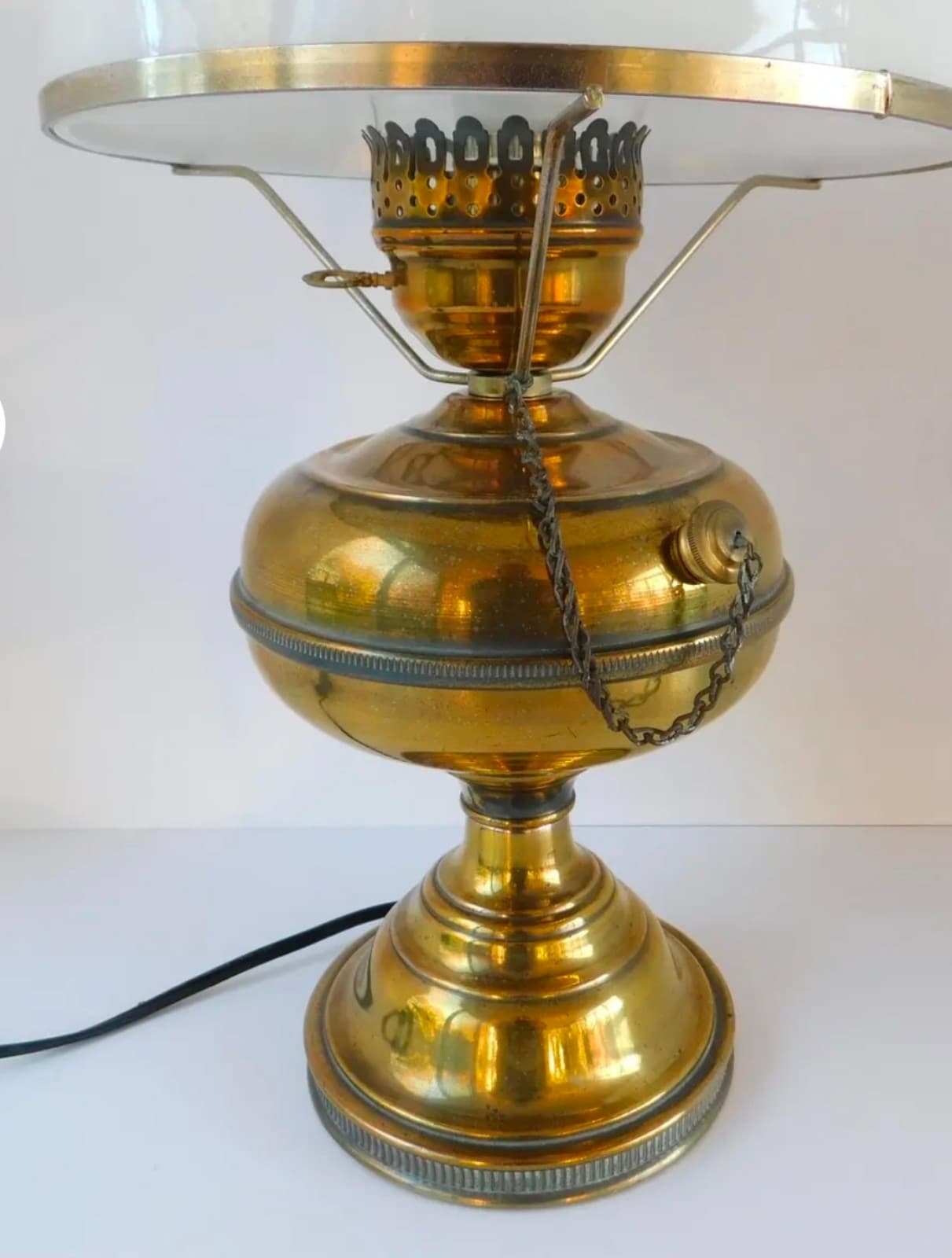 Vintage Hurricane Lamp with White Shade, Oil Lamp Style - Thumbnail 5