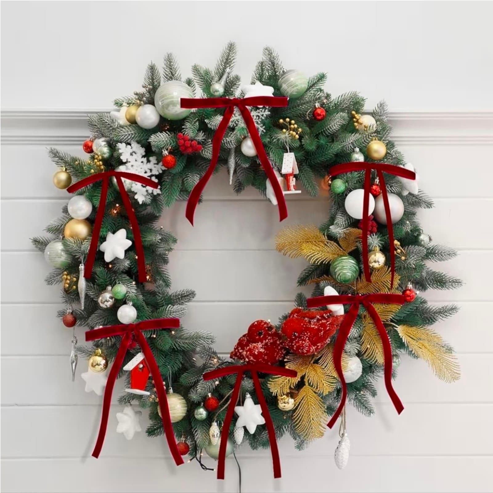 Burgundy/Wine Dark Red Velvet Bows Ornaments for Christmas Tree, Vintage Velvet - Thumbnail 4