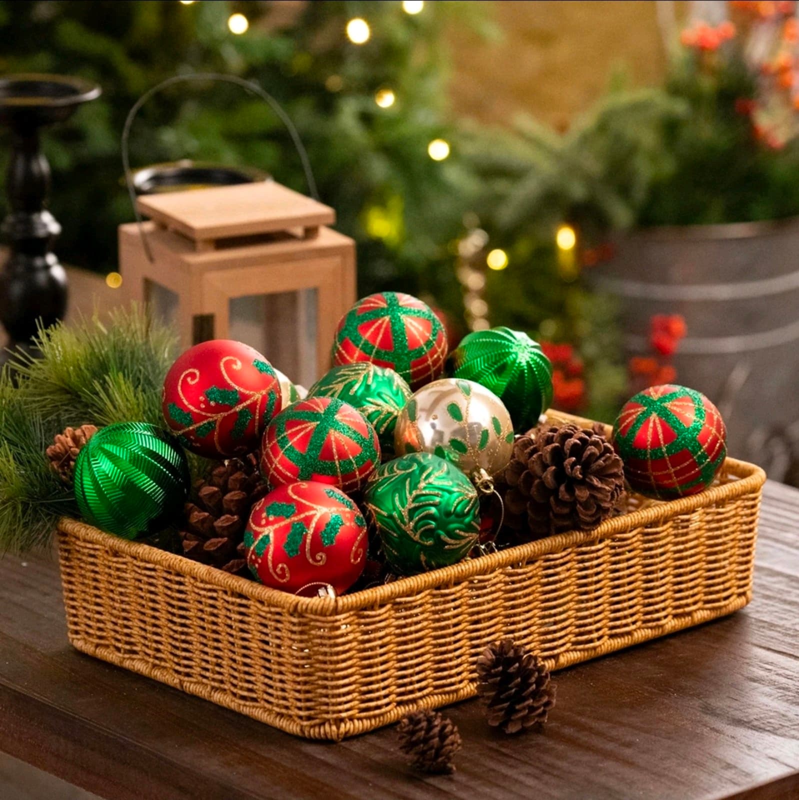 Valery Madelyn Christmas Ornaments Set, 35ct Red Green and Gold Shatterproof - Thumbnail 5