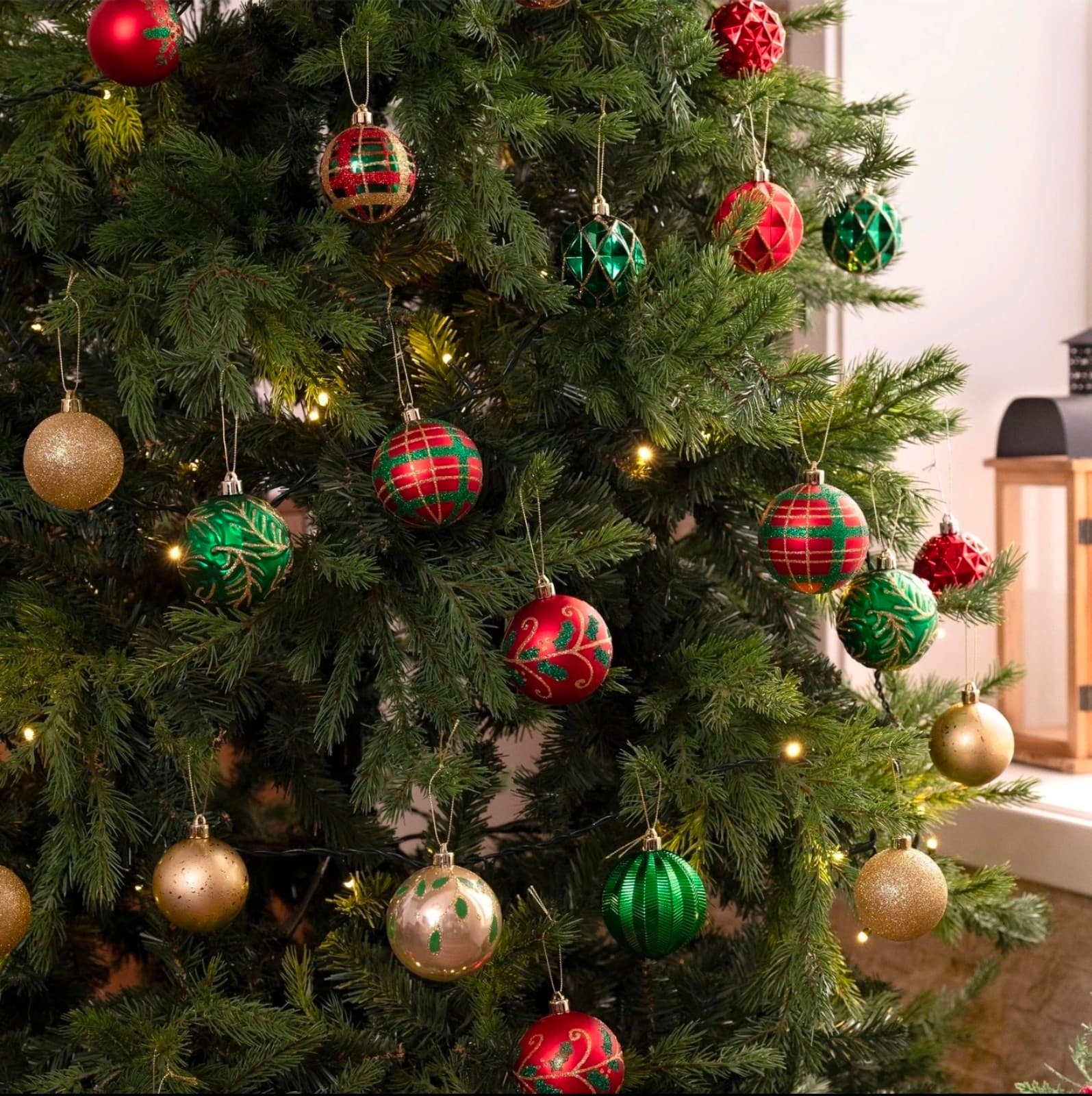 Valery Madelyn Christmas Ornaments Set, 35ct Red Green and Gold Shatterproof - Thumbnail 2