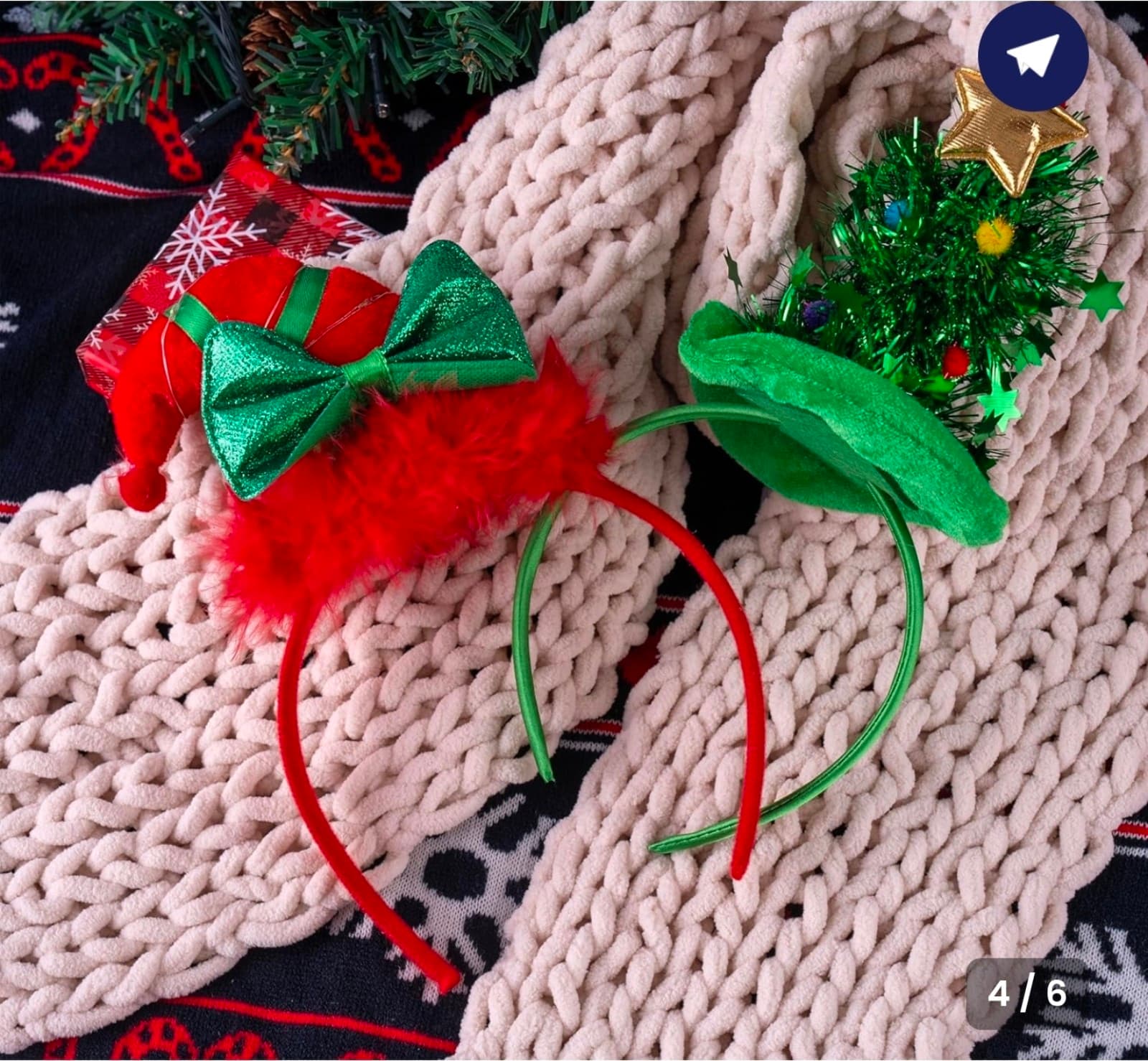 Christmas LED Headband, Tree and Elf Hat Designs Headband with LED 2ct - Thumbnail 4