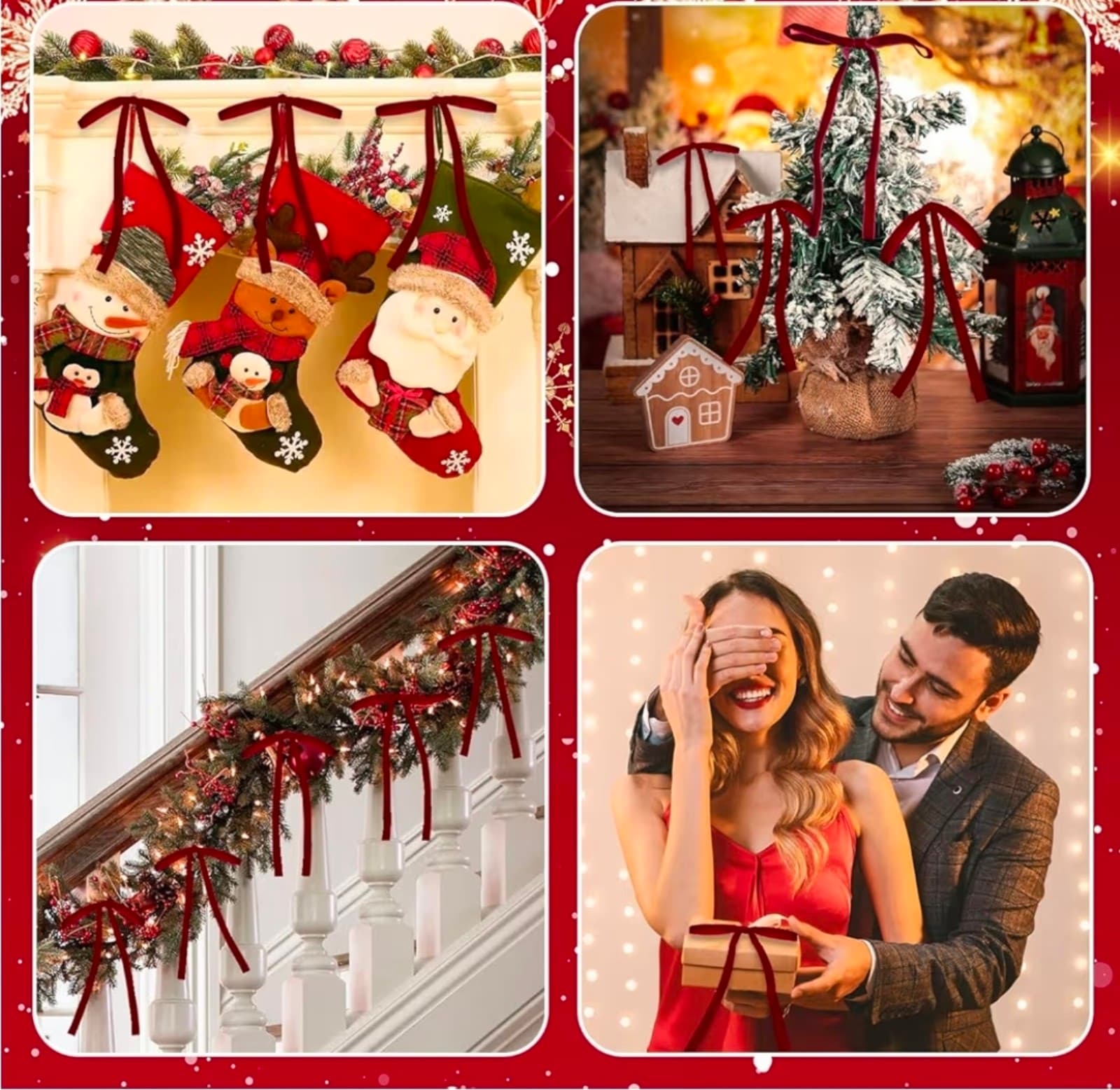 Burgundy/Wine Dark Red Velvet Bows Ornaments for Christmas Tree, Vintage Velvet - Thumbnail 5