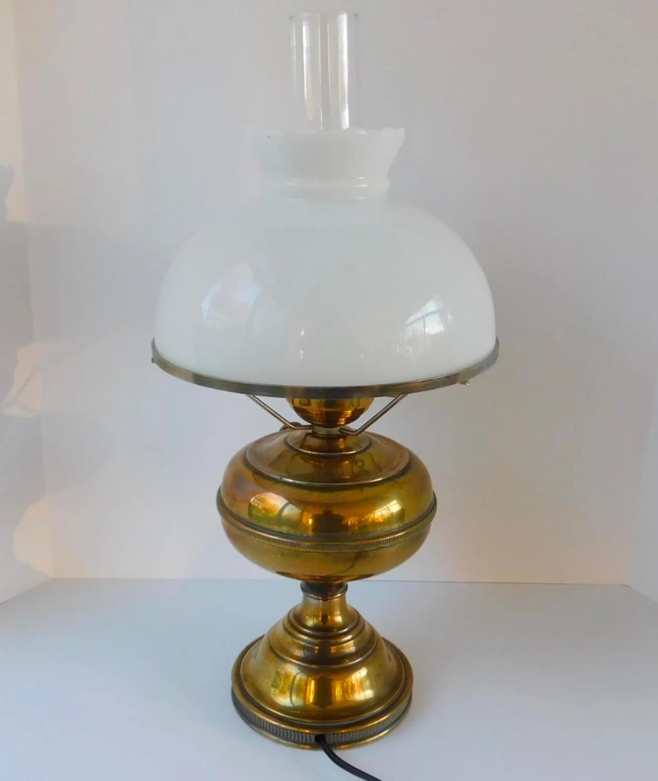 Vintage Hurricane Lamp with White Shade, Oil Lamp Style - Thumbnail 2