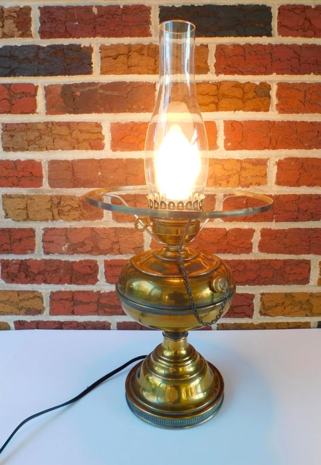 Vintage Hurricane Lamp with White Shade, Oil Lamp Style - Thumbnail 3