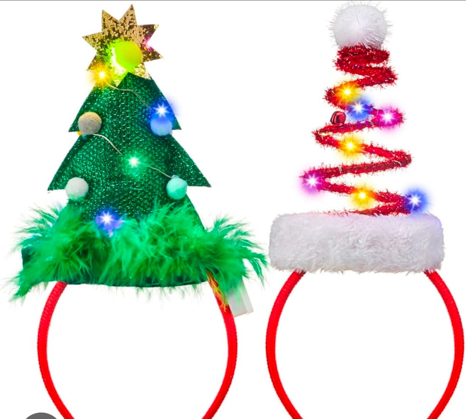 Lighted Christmas Headbands with LED lights in Springy Santa Hat Tree Designs