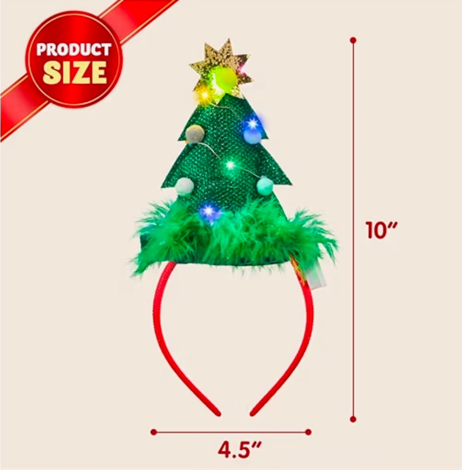 Lighted Christmas Headbands with LED lights in Springy Santa Hat Tree Designs - Thumbnail 4