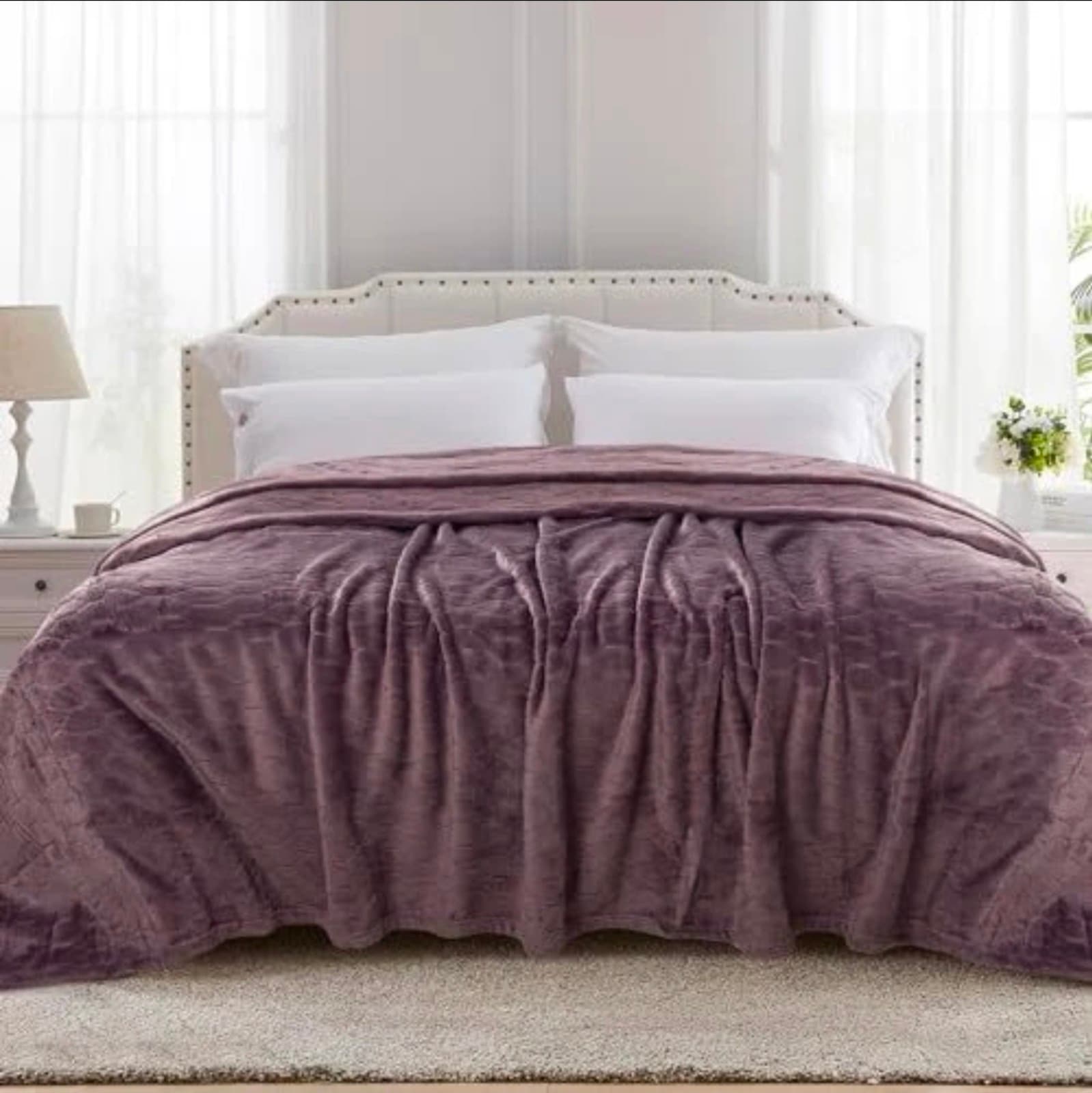 Fleece Bed Blanket Queen Size 90x90 inches, Super Soft Light Grey