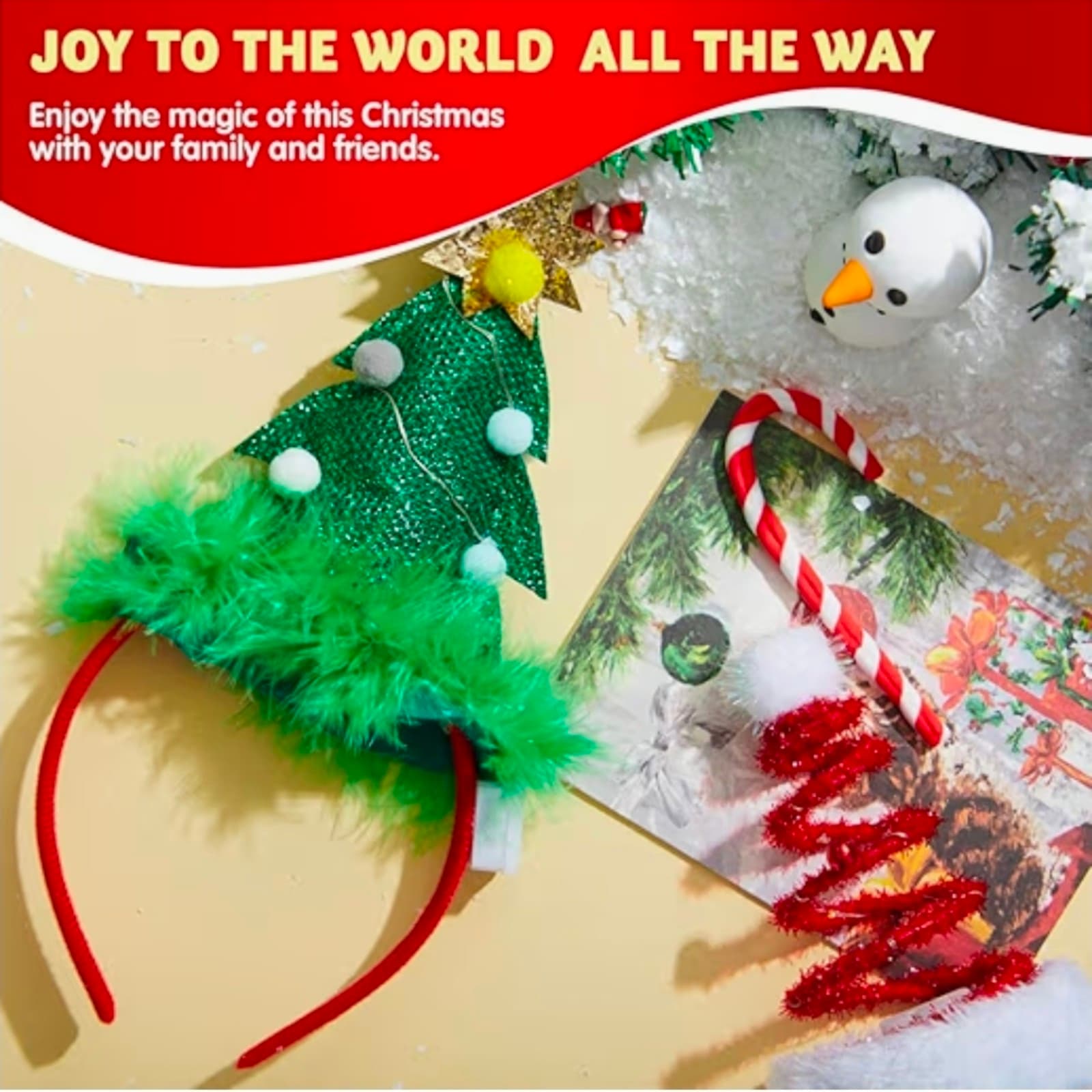 Lighted Christmas Headbands with LED lights in Springy Santa Hat Tree Designs - Thumbnail 5