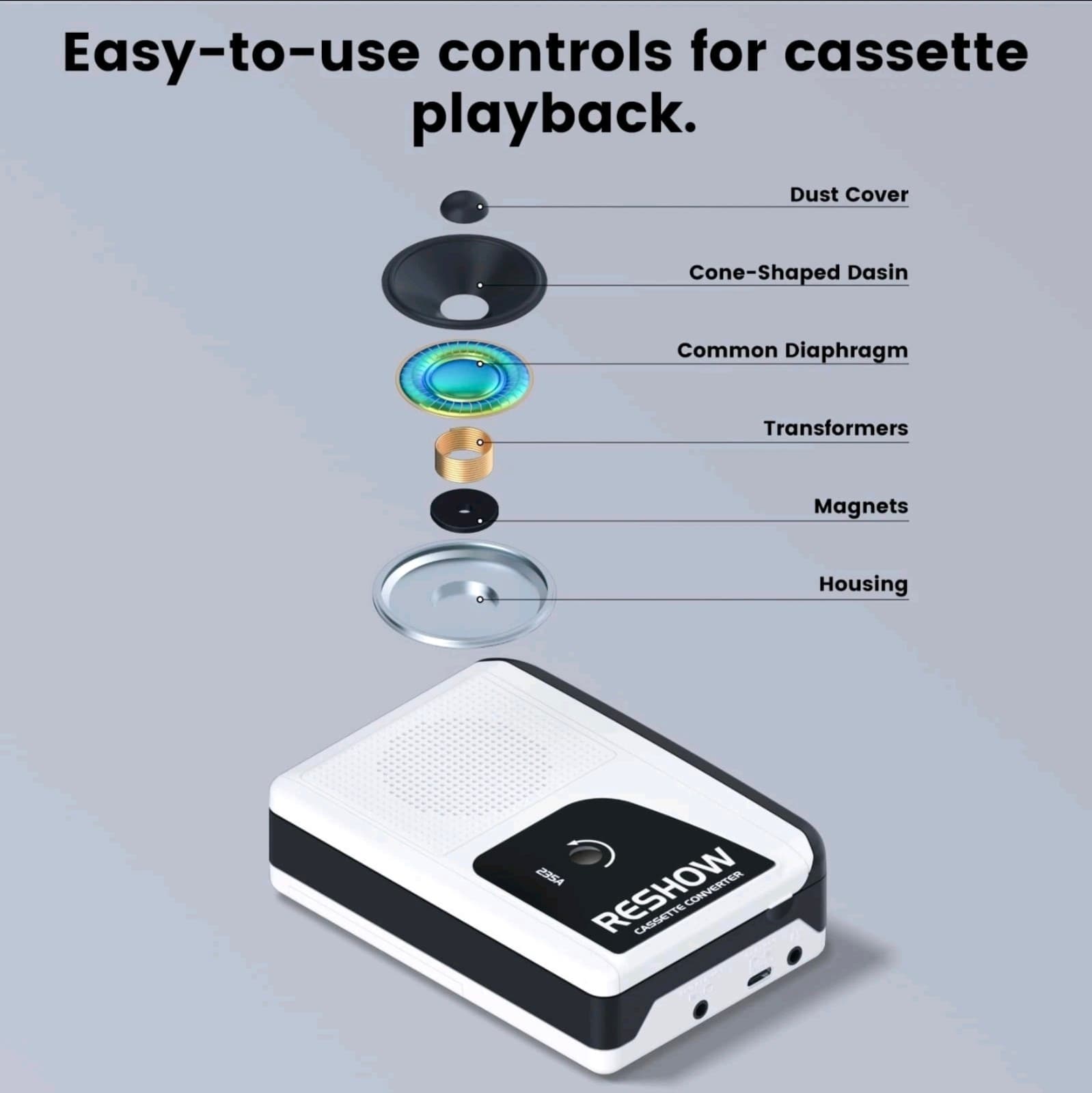 Reshow Portable Cassette Recorder Player with Built-in Speaker and Headphone - Thumbnail 2