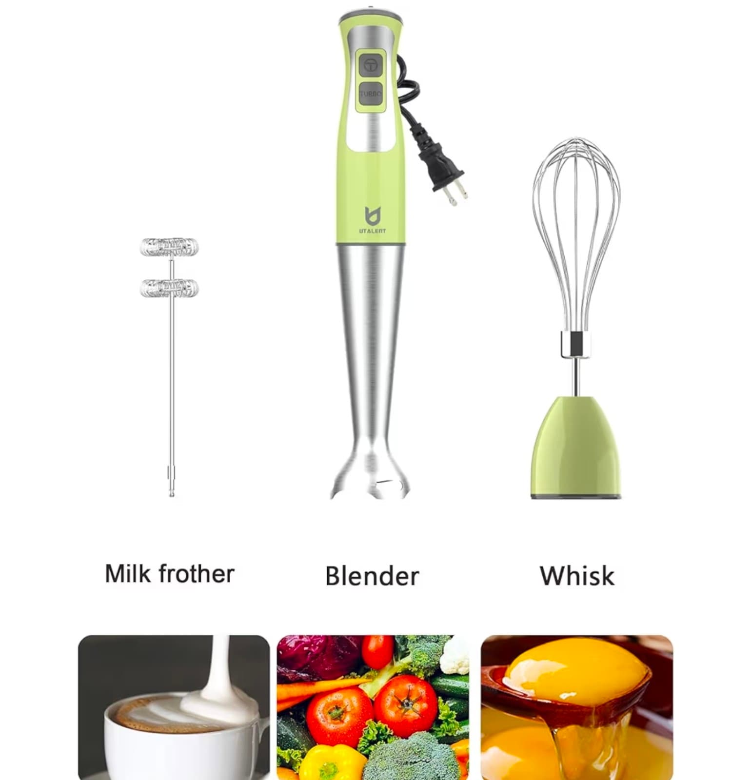 Immersion Hand Blender, 3-in-1 8-Speed Stick Blender with Milk Frother, - Thumbnail 4