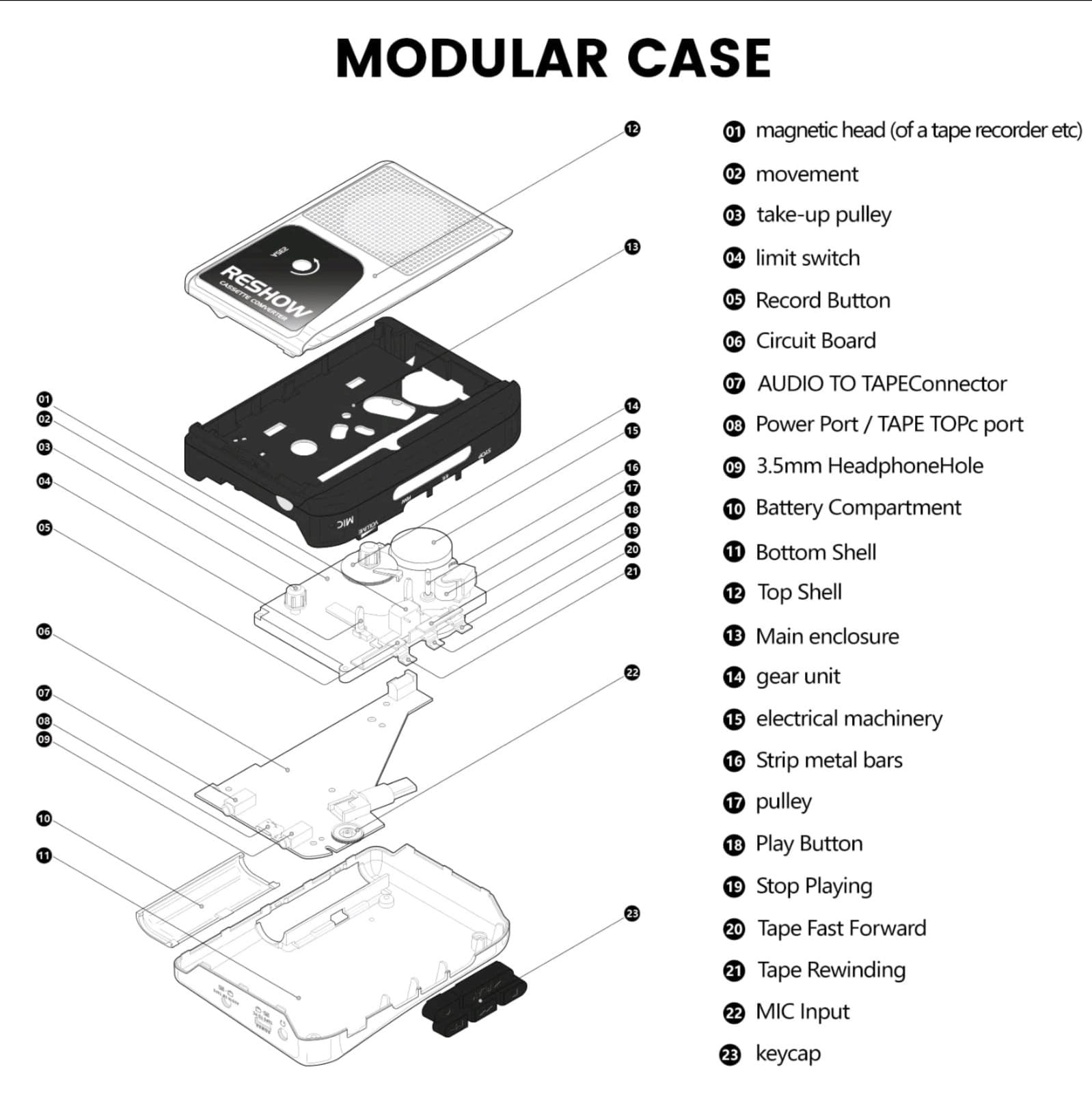 Reshow Portable Cassette Recorder Player with Built-in Speaker and Headphone - Thumbnail 6