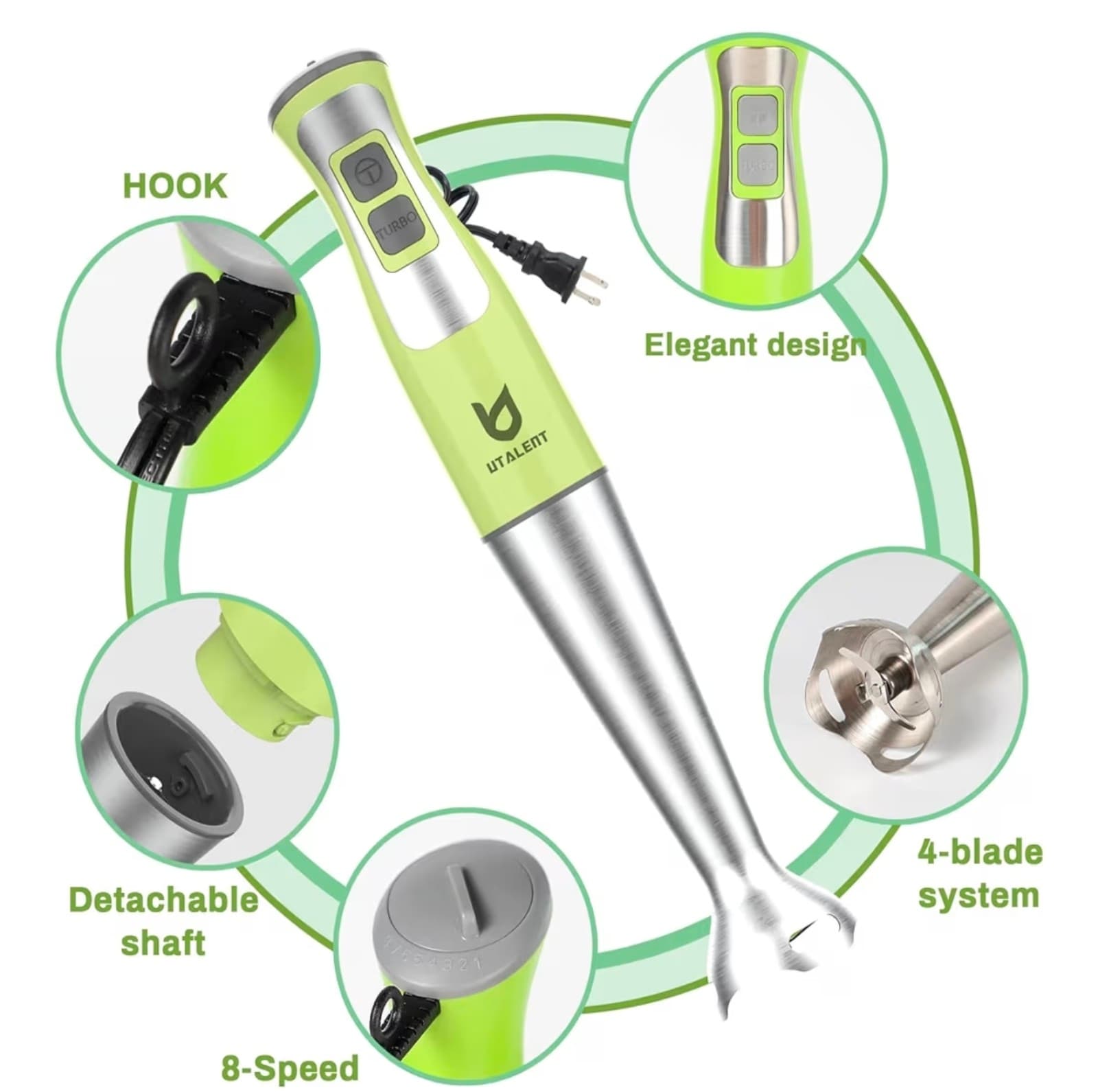 Immersion Hand Blender, 3-in-1 8-Speed Stick Blender with Milk Frother, - Thumbnail 5