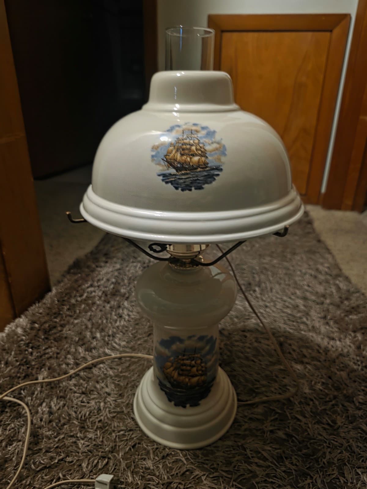 Vintage Ship Gone with the Wind Hurricane Style Lamp