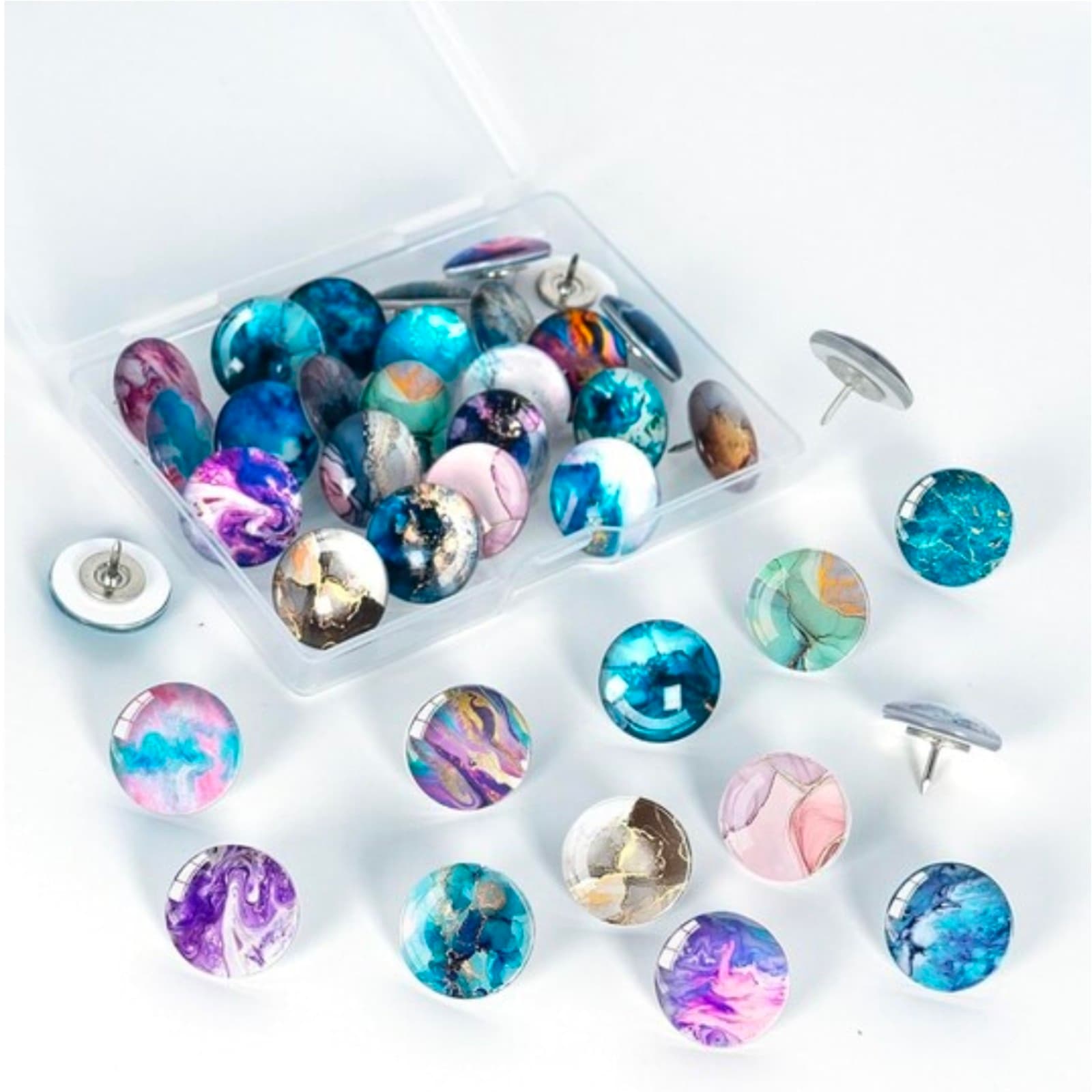 Decorative Push Pins Marble Pattern Thumbtacks for cork and bulletin boards 24ct