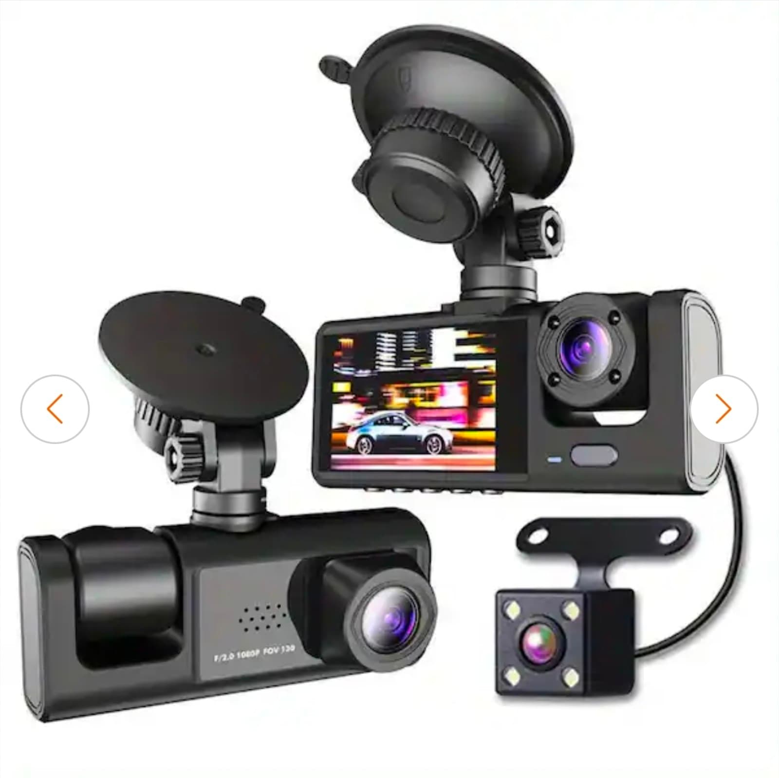 Dash Cam Front & Rear Inside IR Night Vision 2 in. IPS Screen 3 Cameras Car Dash - Thumbnail 2