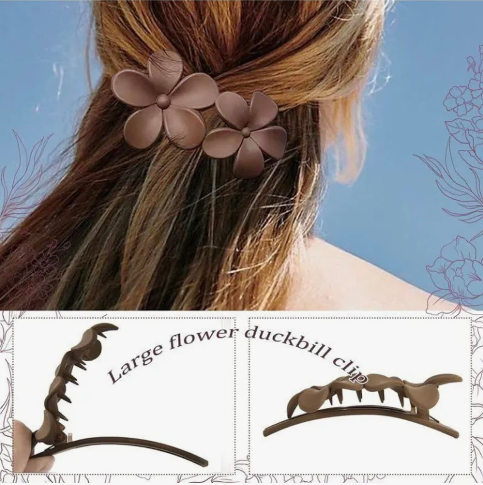 Flat Hair Clips, 2 Styles Claw Clips 1 Count (Pack of 6) - Thumbnail 2