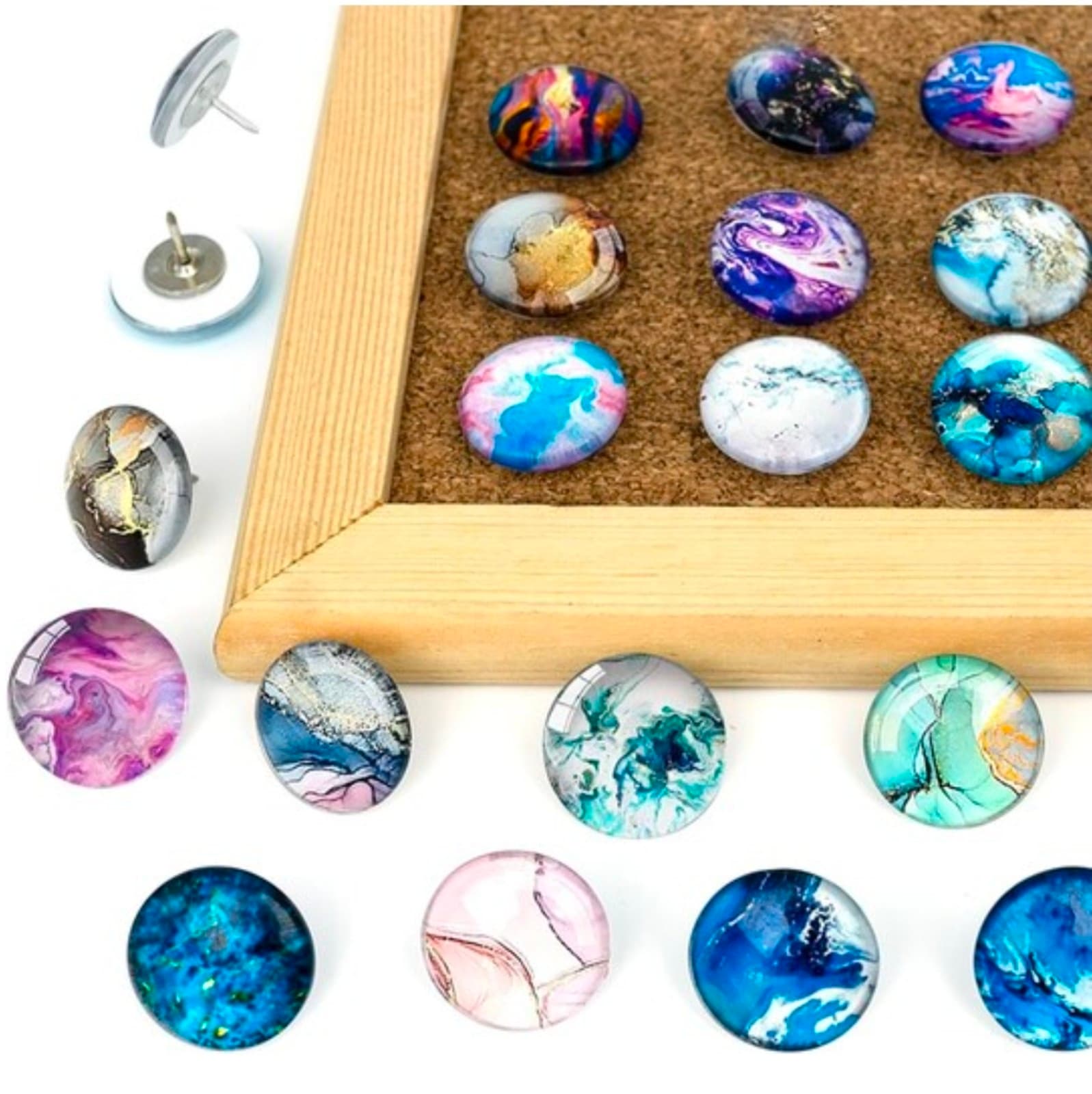 Decorative Push Pins Marble Pattern Thumbtacks for cork and bulletin boards 24ct - Thumbnail 3