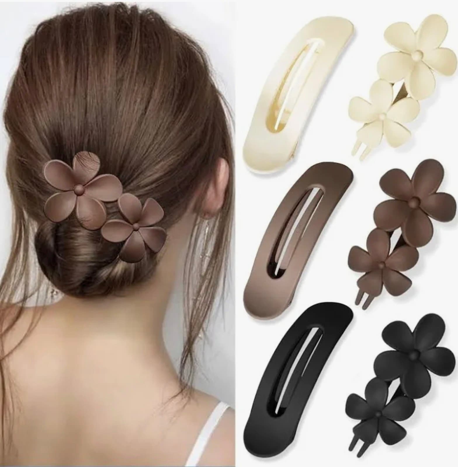 Flat Hair Clips, 2 Styles Claw Clips 1 Count (Pack of 6)